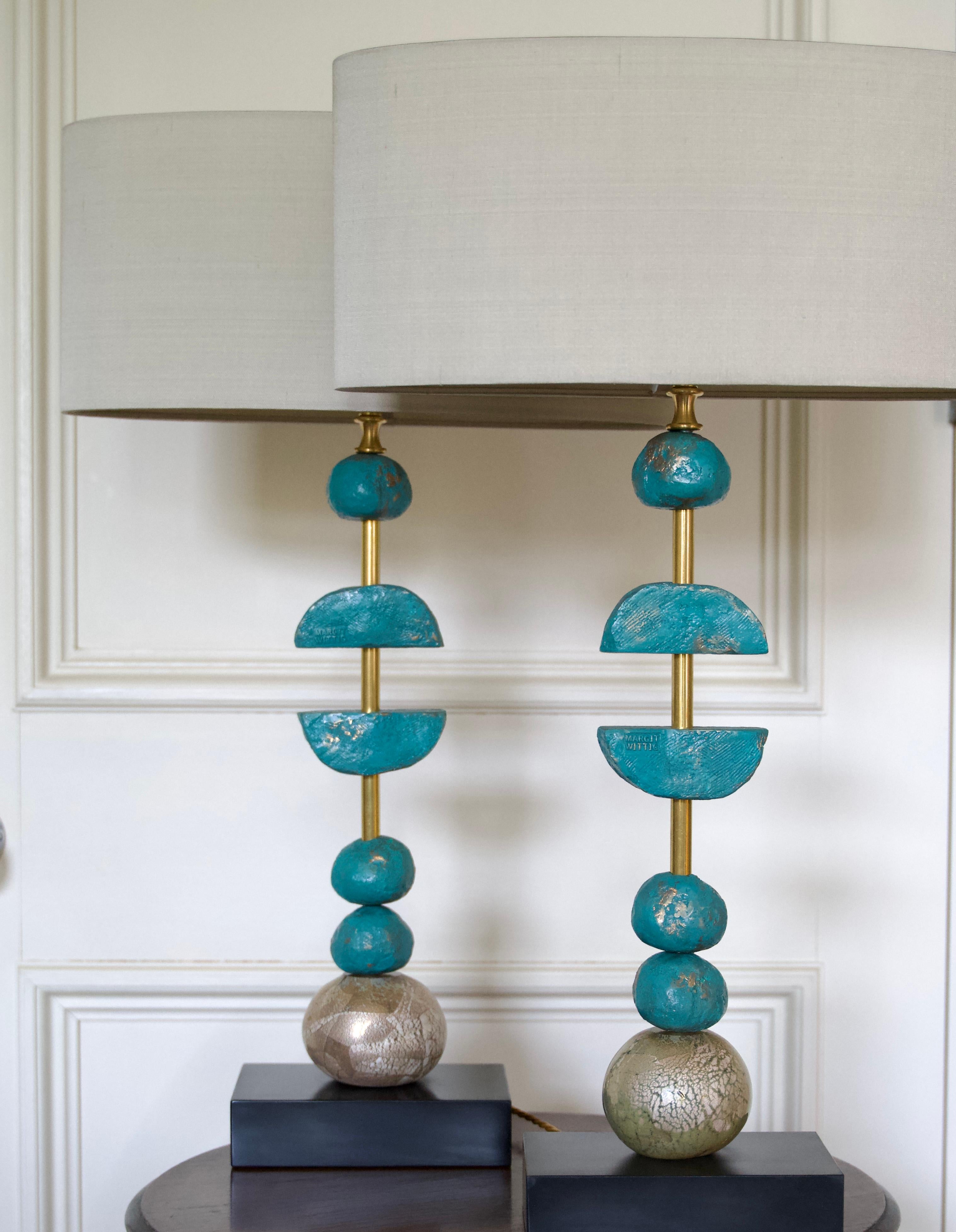 English Sculptural, Contemporary, European PARIS Table Lamps, Turquoise by Margit Wittig For Sale