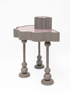 Console française contemporaine sculpturale en fer forgé et verre fusionné