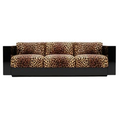 Sculptural Contemporary Leopard Velvet and Black Lacquered Sofa Revolución