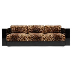 Sculptural Contemporary Leopard Velvet and Black Lacquered Sofa Revolución