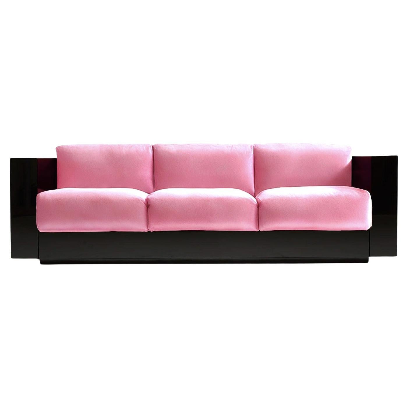 Skulpturales Sofa Revolución, rosa und schwarzer Samt lackiert