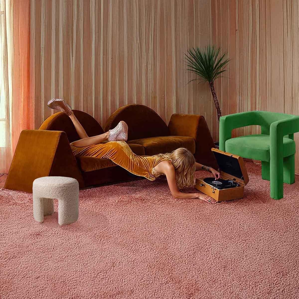 Spanish Sculptural Contemporary Pink Velvet Armchair Brutal For Sale