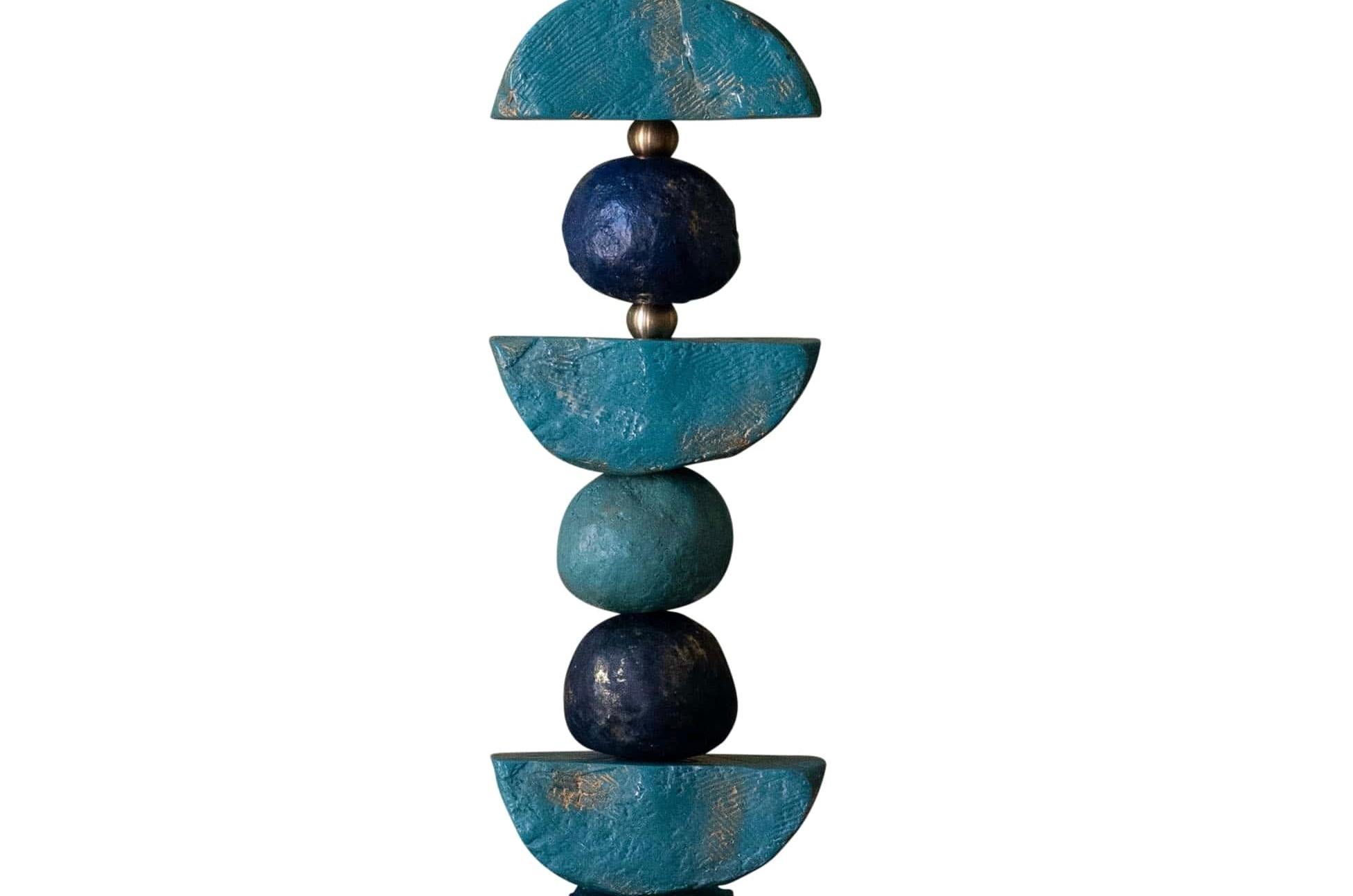 Moderne Lampe de table contemporaine sculpturale, bleue, verte et sarcelle de Margit Wittig en vente