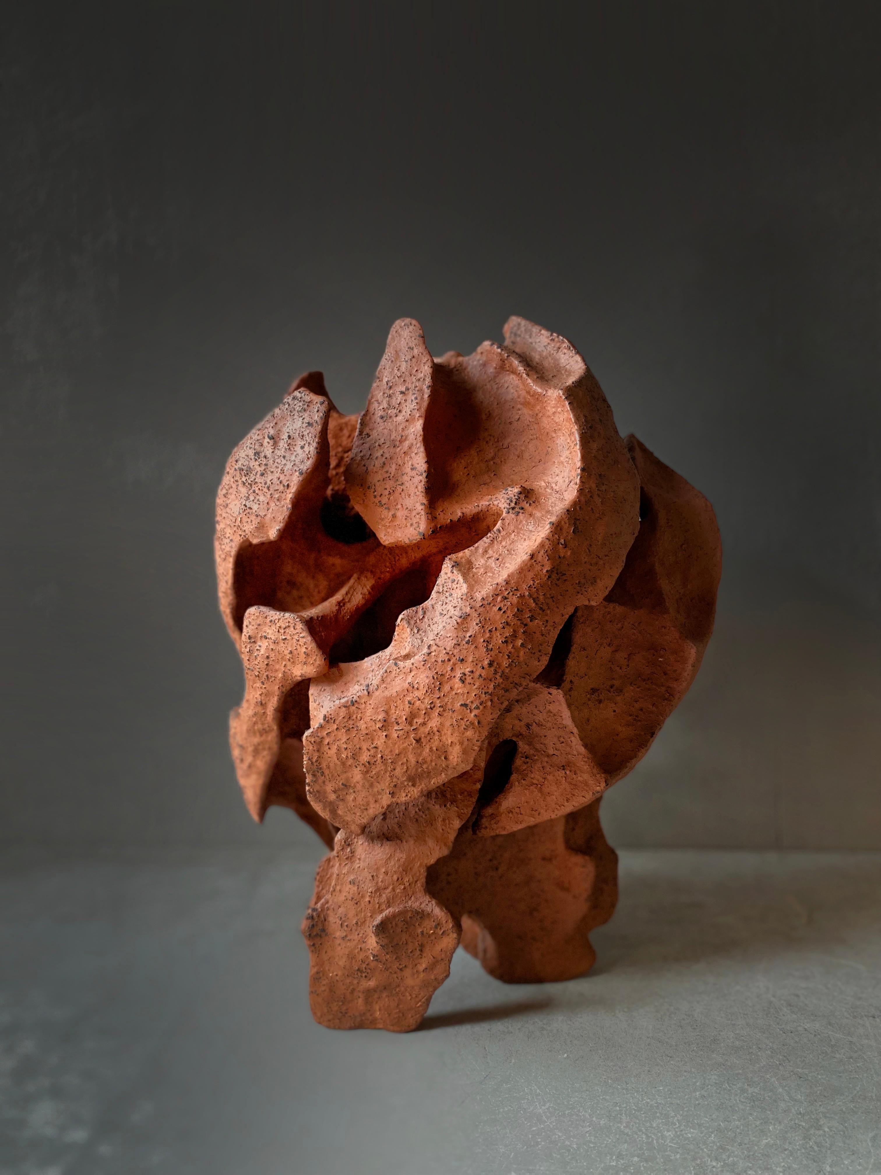 Jarrón escultórico contemporáneo de terracota Chamotte sin esmaltar Pinzel Rojo by Voznicki Moderno orgánico en venta