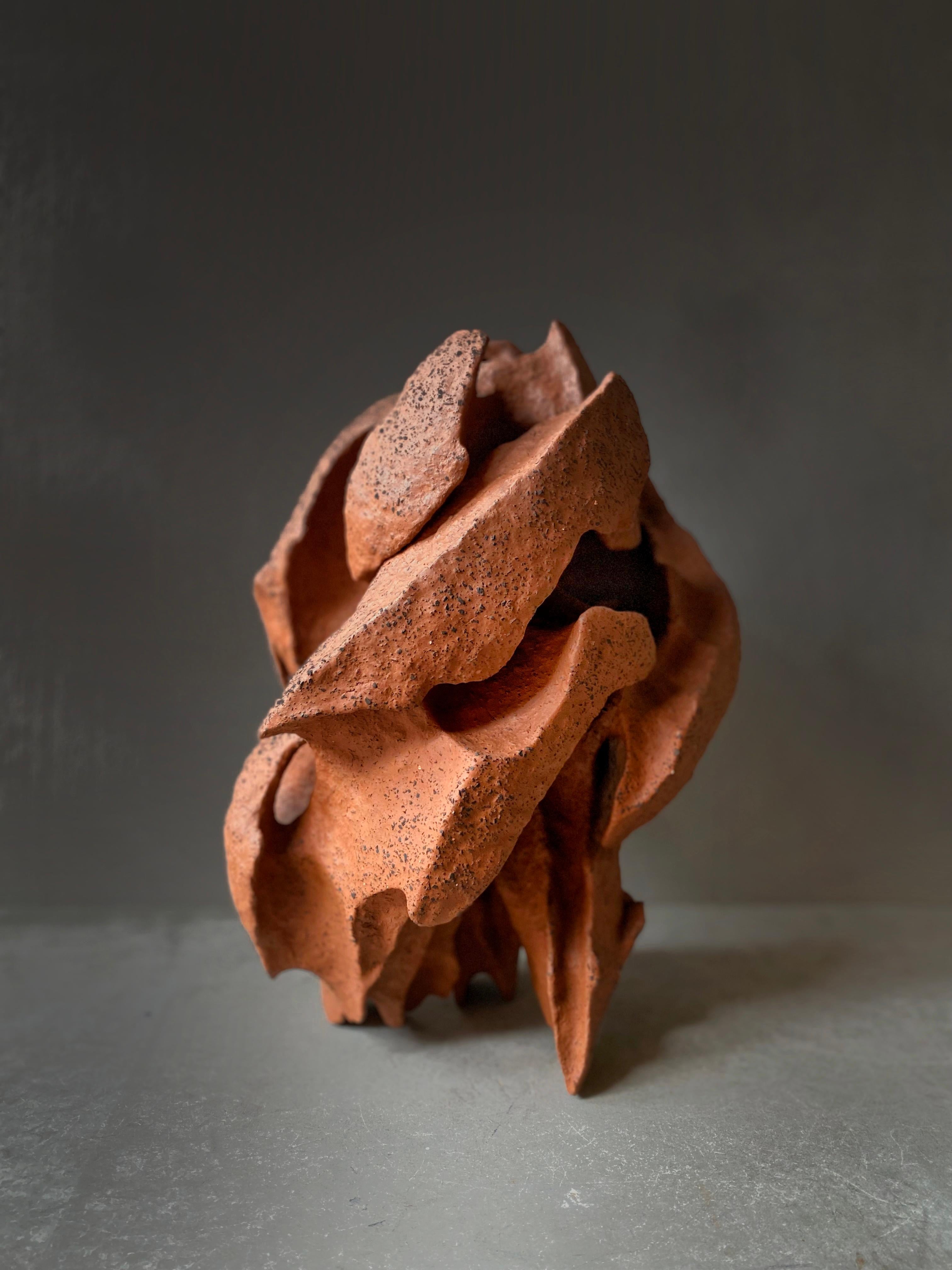Jarrón escultórico contemporáneo de terracota Chamotte sin esmaltar Pinzel Rojo by Voznicki Ucraniano en venta