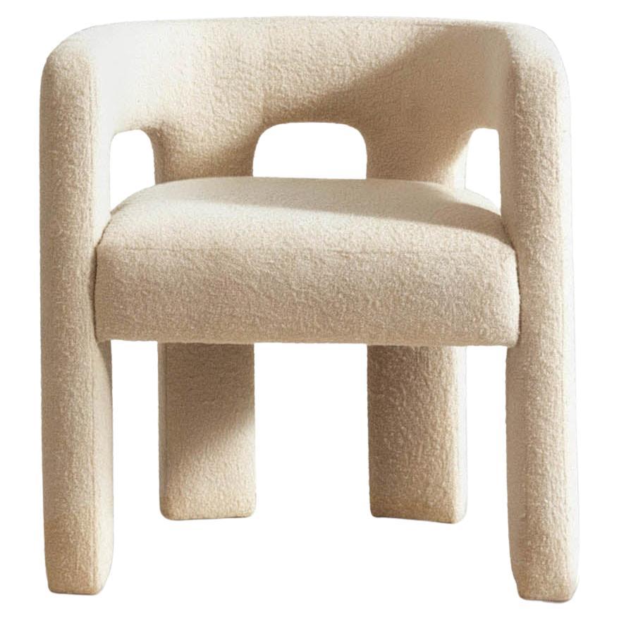 Sculptural Contemporary White Bouclé Armchair Brutal