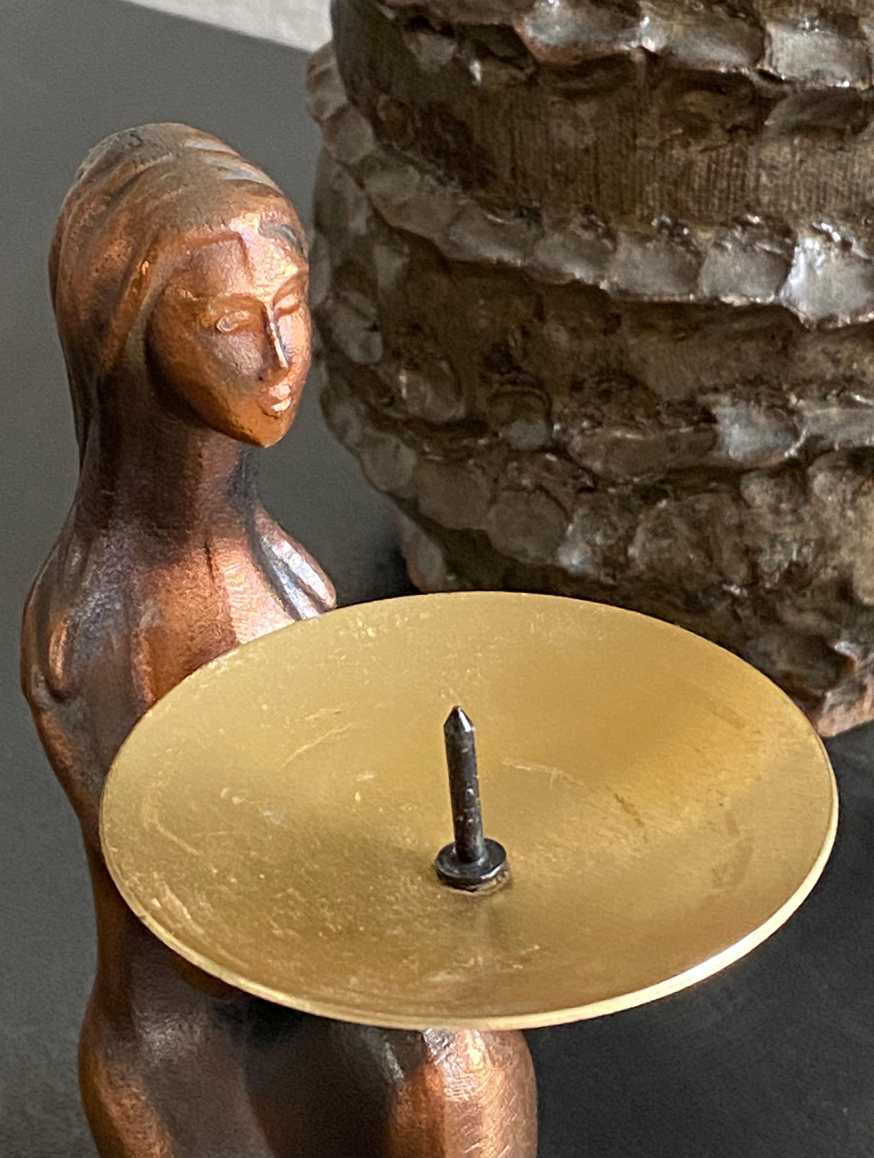 Art Deco Sculptural Copper Finished Female Form Candle Holder (Soviet Era) For Sale
