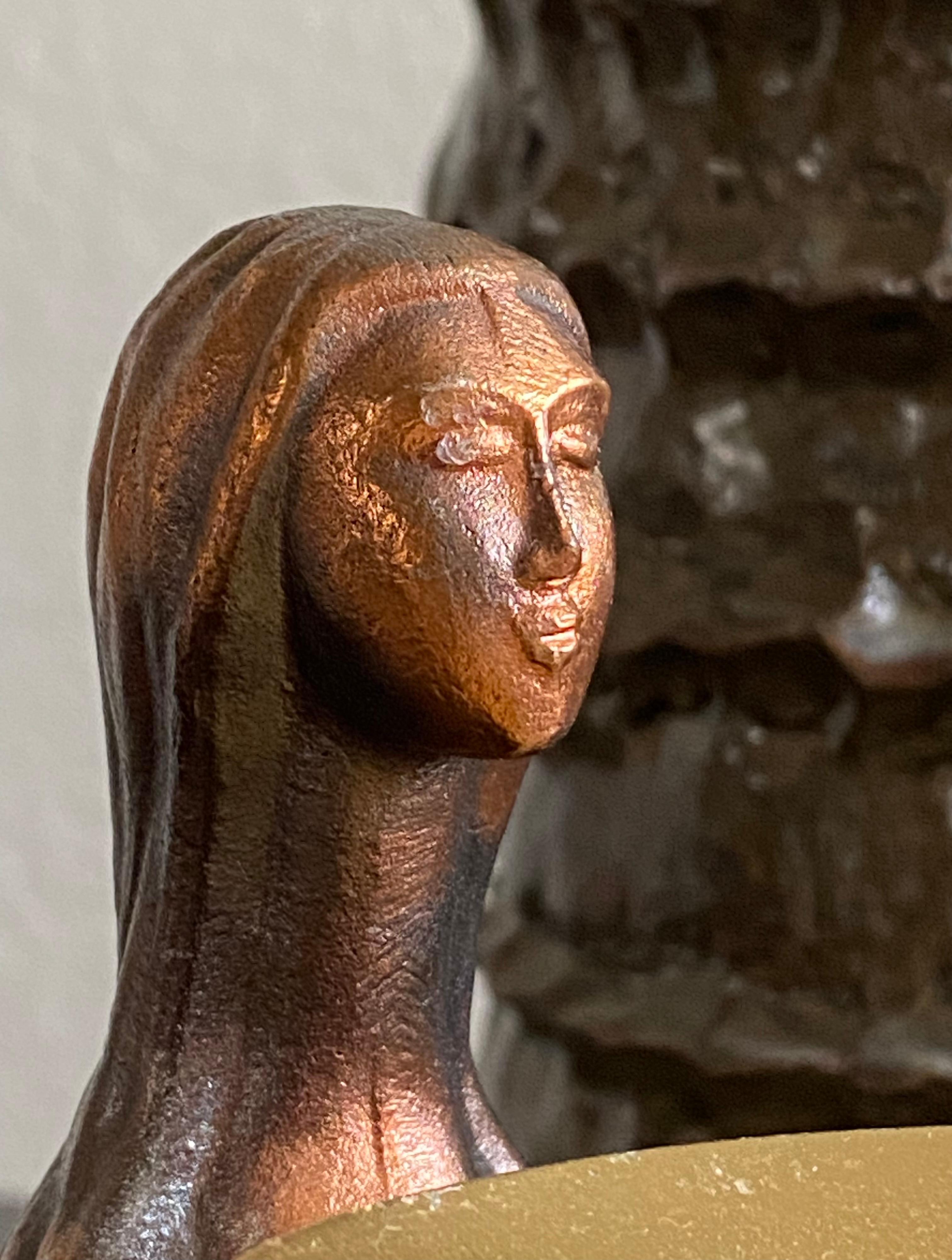 Ukrainian Sculptural Copper Finished Female Form Candle Holder (Soviet Era) For Sale