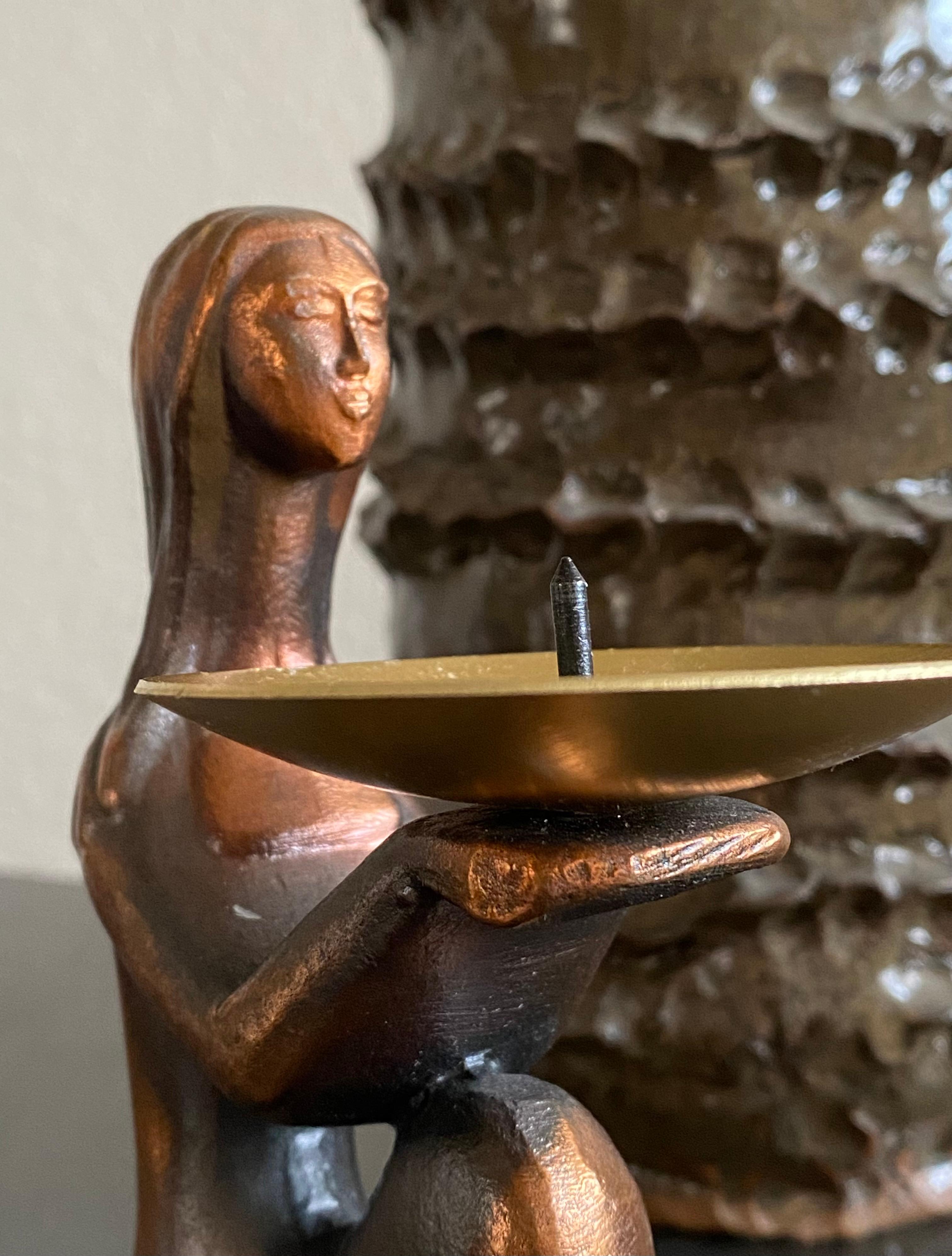 Hand-Crafted Sculptural Copper Finished Female Form Candle Holder (Soviet Era) For Sale