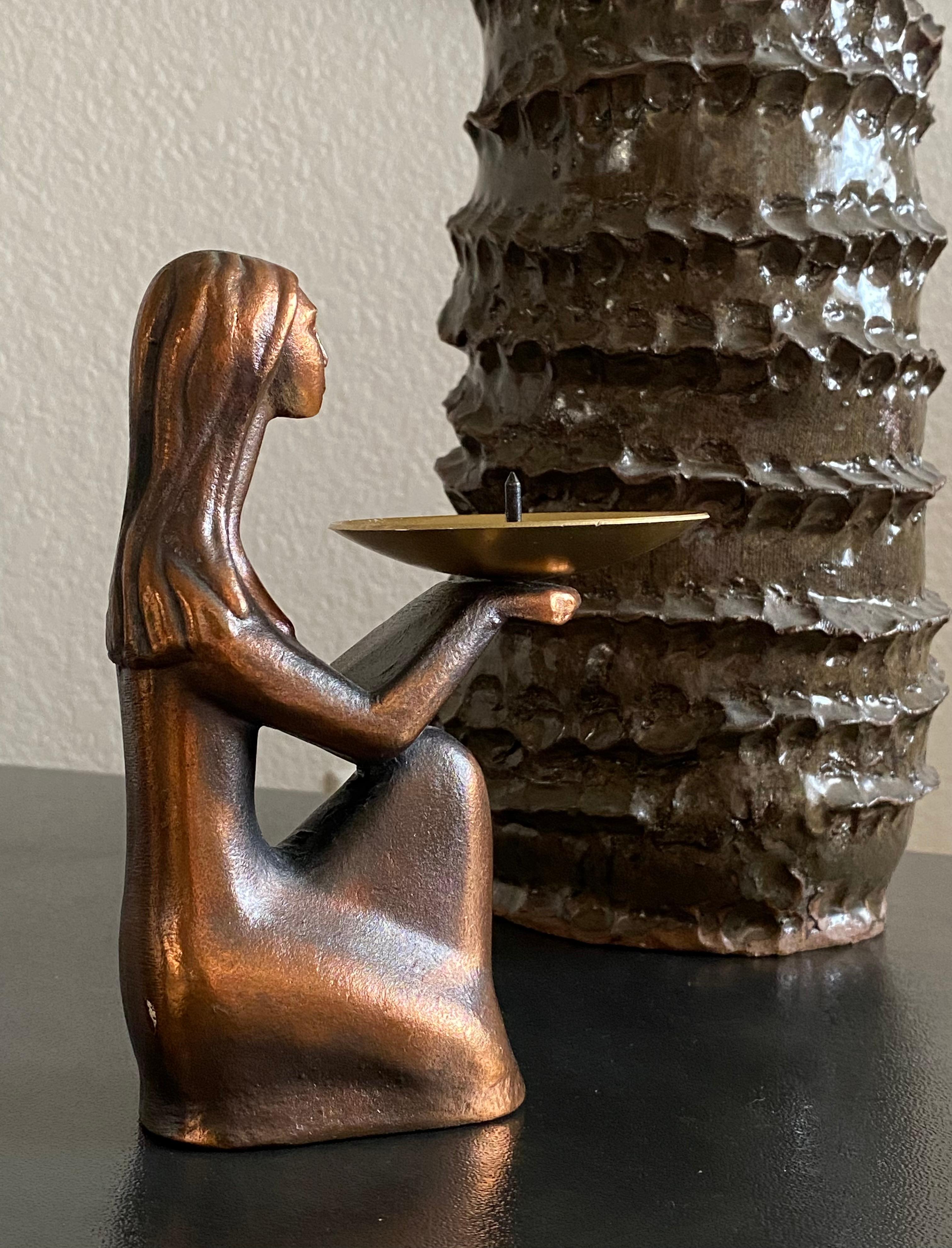 Sculptural Copper Finished Female Form Candle Holder (Soviet Era) In Good Condition For Sale In Fort Collins, CO