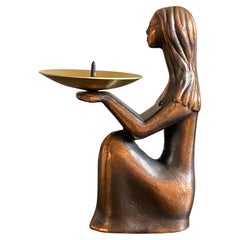 Retro Sculptural Copper Finished Female Form Candle Holder (Soviet Era)
