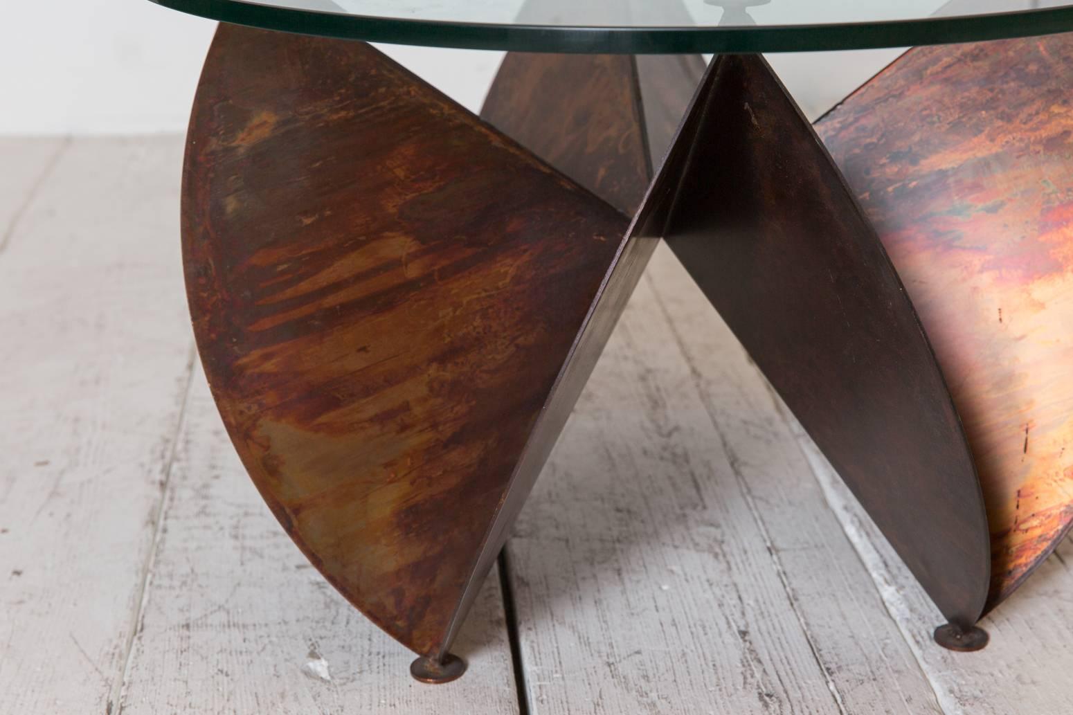 Sculptural Copper Side Table with Round Glass Top 3