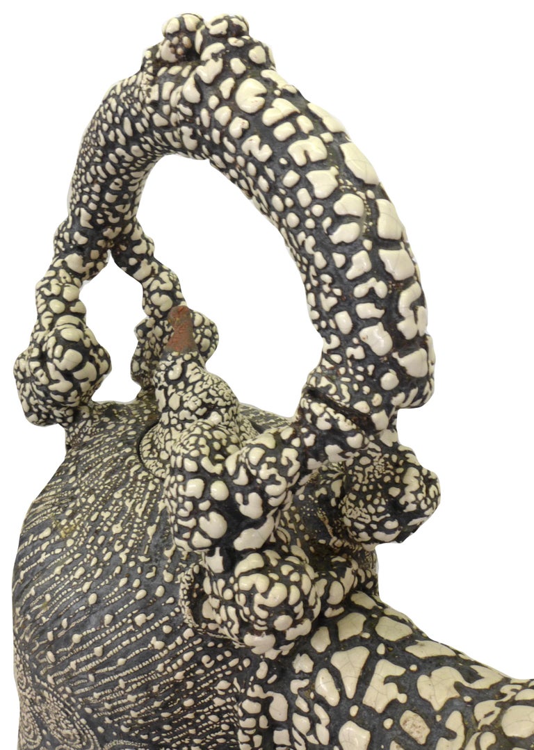 Sculptural Crawling Glaze Ceramic Teapot by Yoshiro Ikeda For Sale at