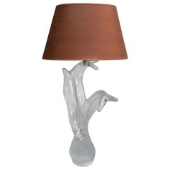 Sculptural Crystal Table Lamp with Silk Shade, France, 1960s