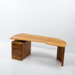 Sculptural Curved Desk in Elm Produced by Seltz, France 1980s