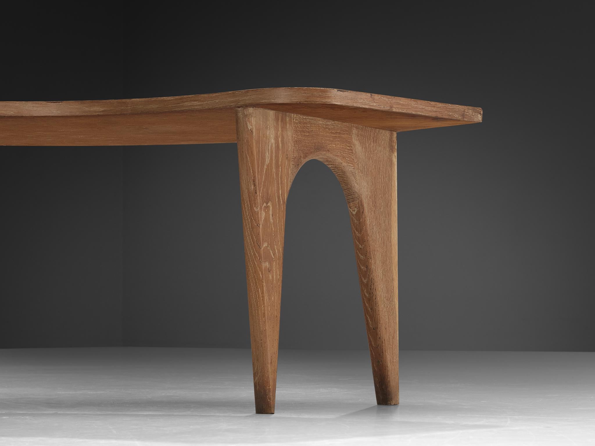 Mid-Century Modern Sculptural Curved Display or Side Table in Cerused Oak For Sale