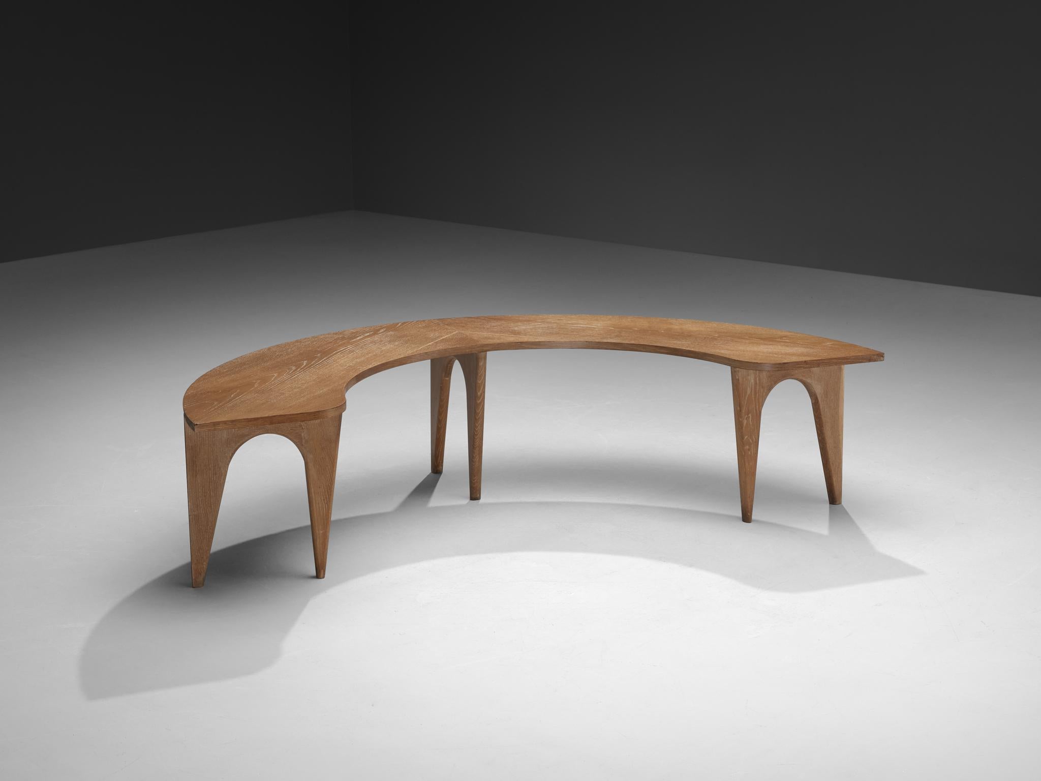 European Sculptural Curved Display or Side Table in Cerused Oak For Sale