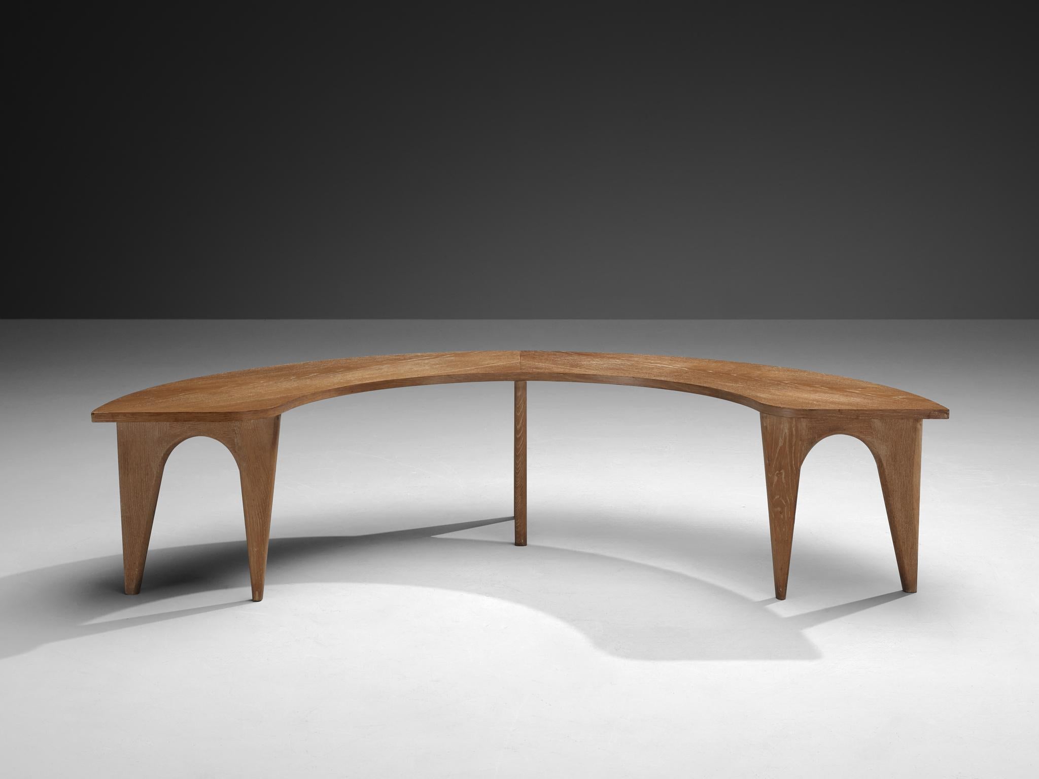 Mid-20th Century Sculptural Curved Display or Side Table in Cerused Oak For Sale