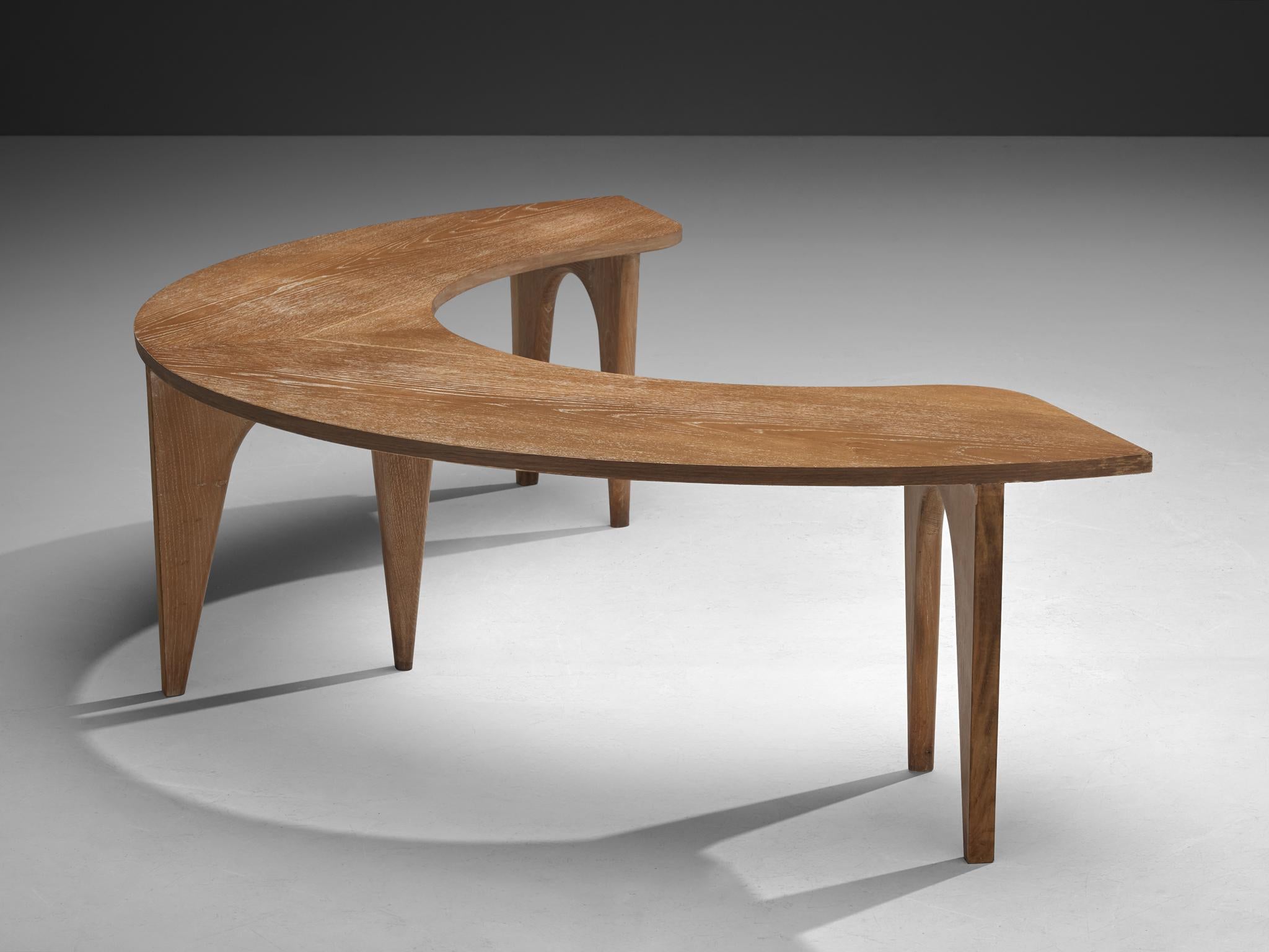 Sculptural Curved Display or Side Table in Cerused Oak For Sale 2