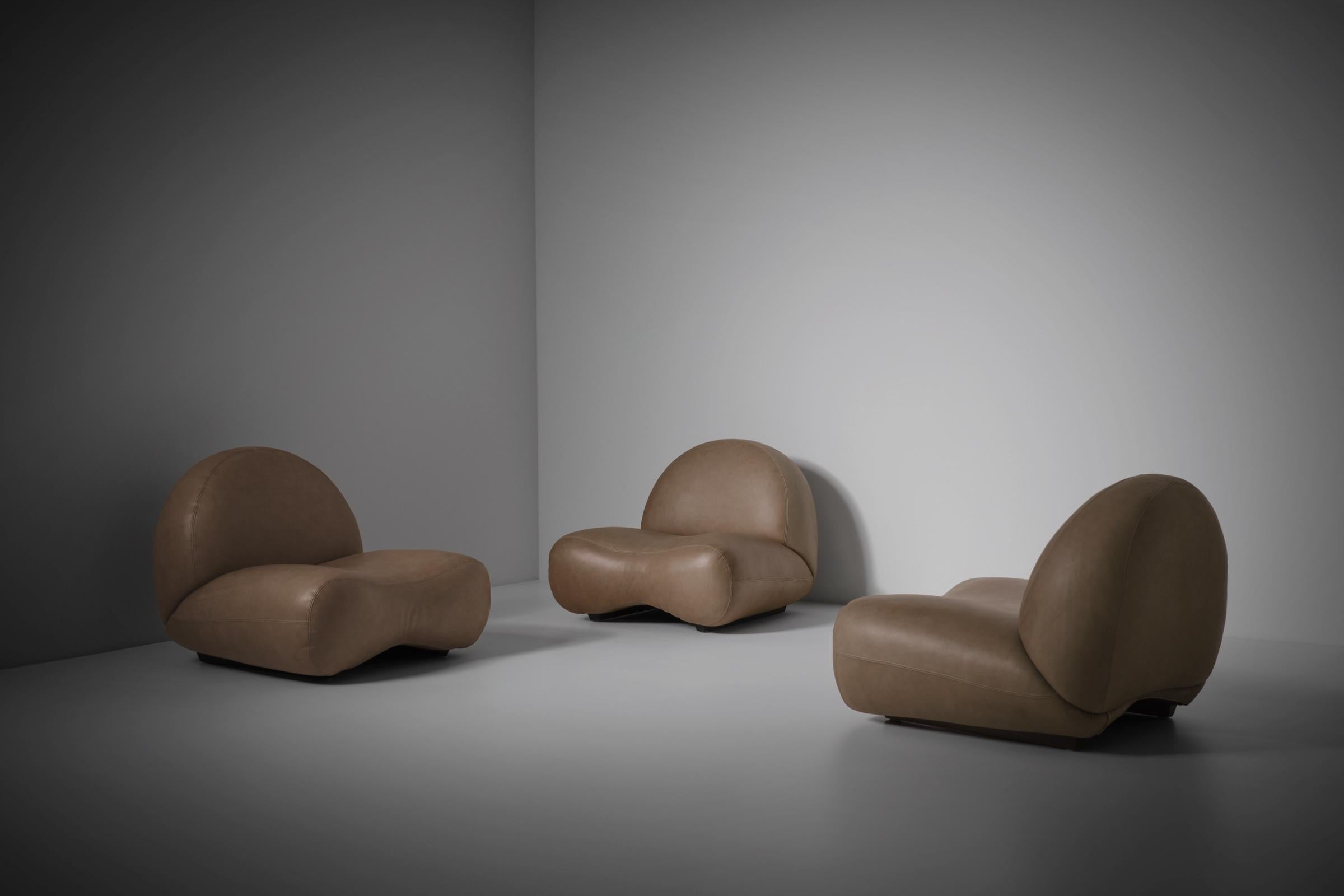 Sculptural Curved Leather Lounge Chairs, Italy, 1960s 1