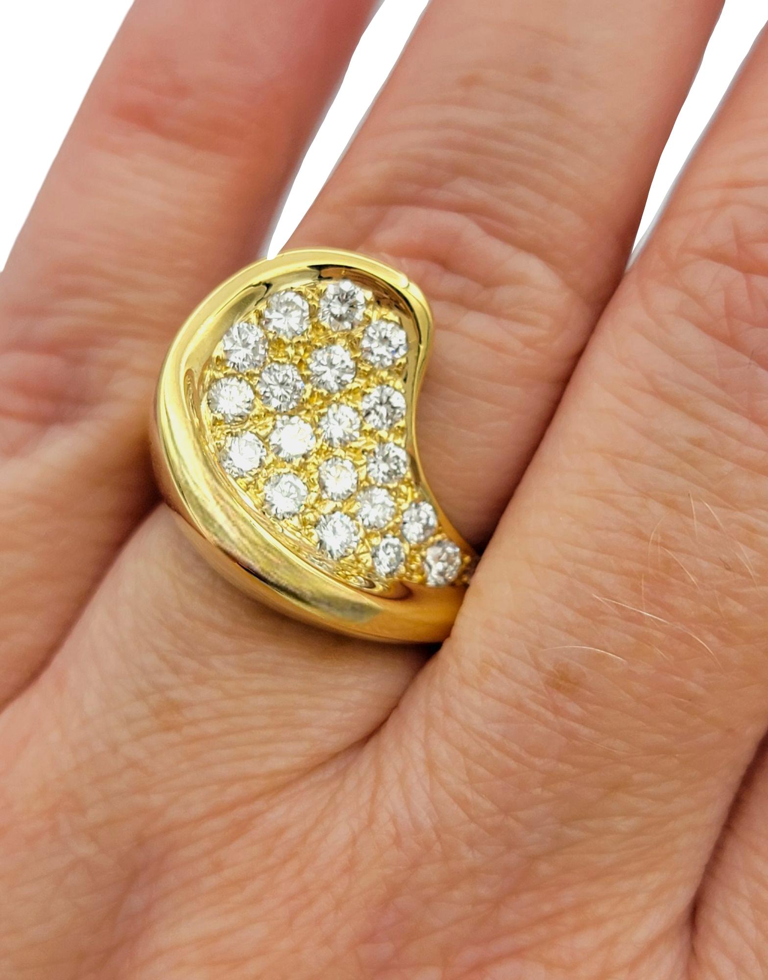 Sculptural Curved Pavé Diamond Cocktail Ring in 18 Karat Yellow Gold, E-F / VS1 For Sale 5