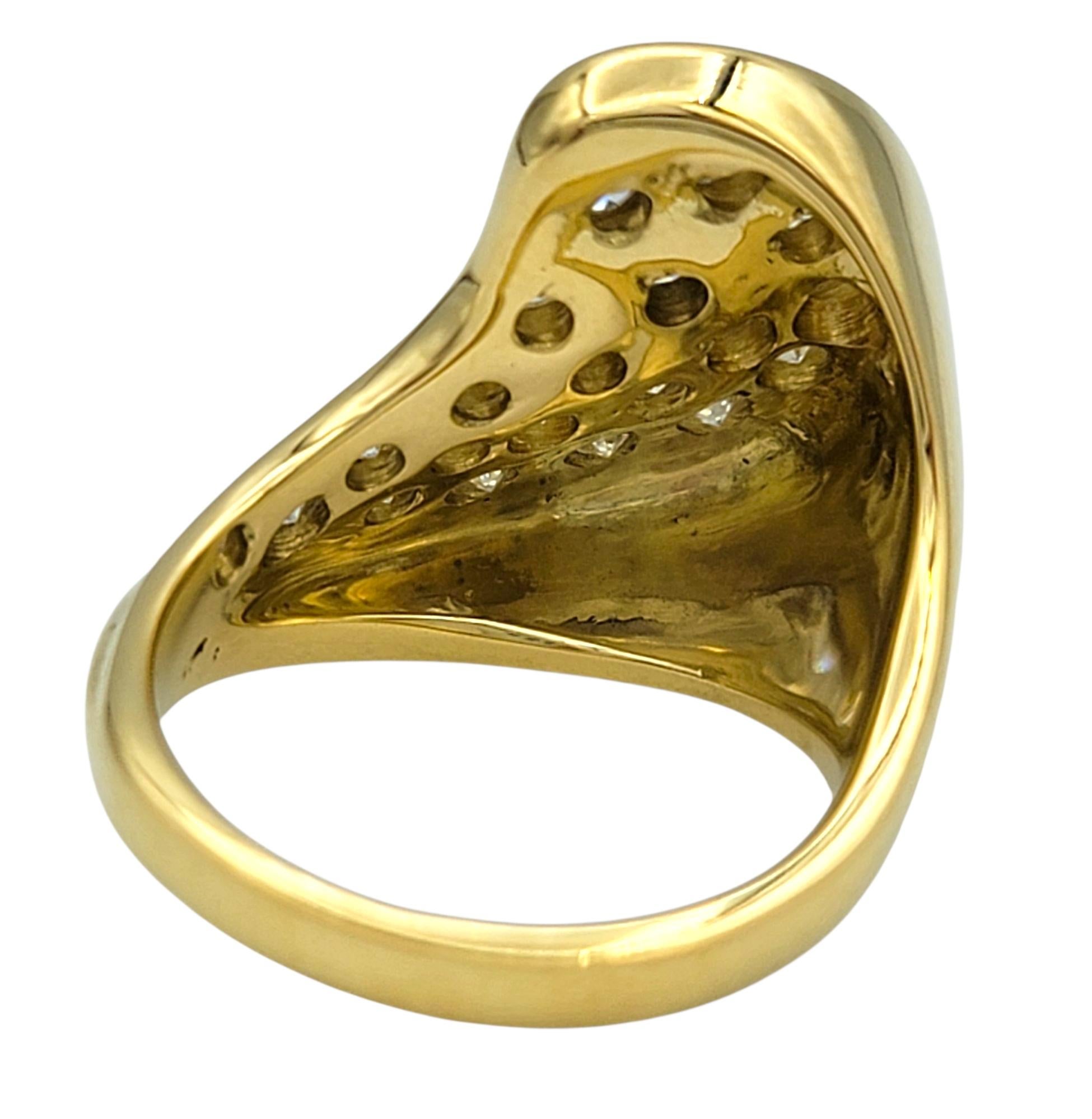 Sculptural Curved Pavé Diamond Cocktail Ring in 18 Karat Yellow Gold, E-F / VS1 For Sale 2