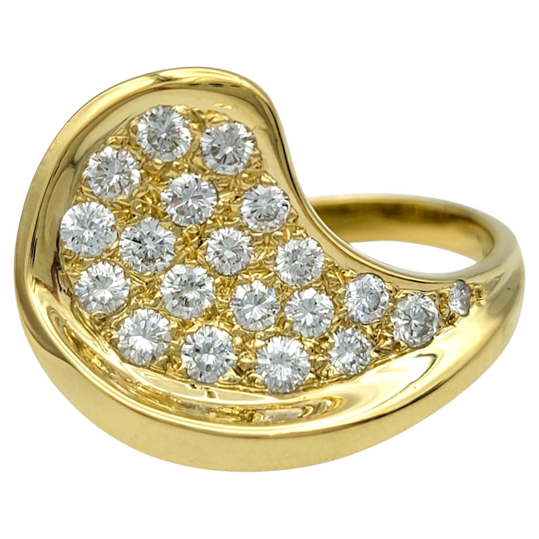 Sculptural Curved Pavé Diamond Cocktail Ring in 18 Karat Yellow Gold, E-F / VS1 For Sale