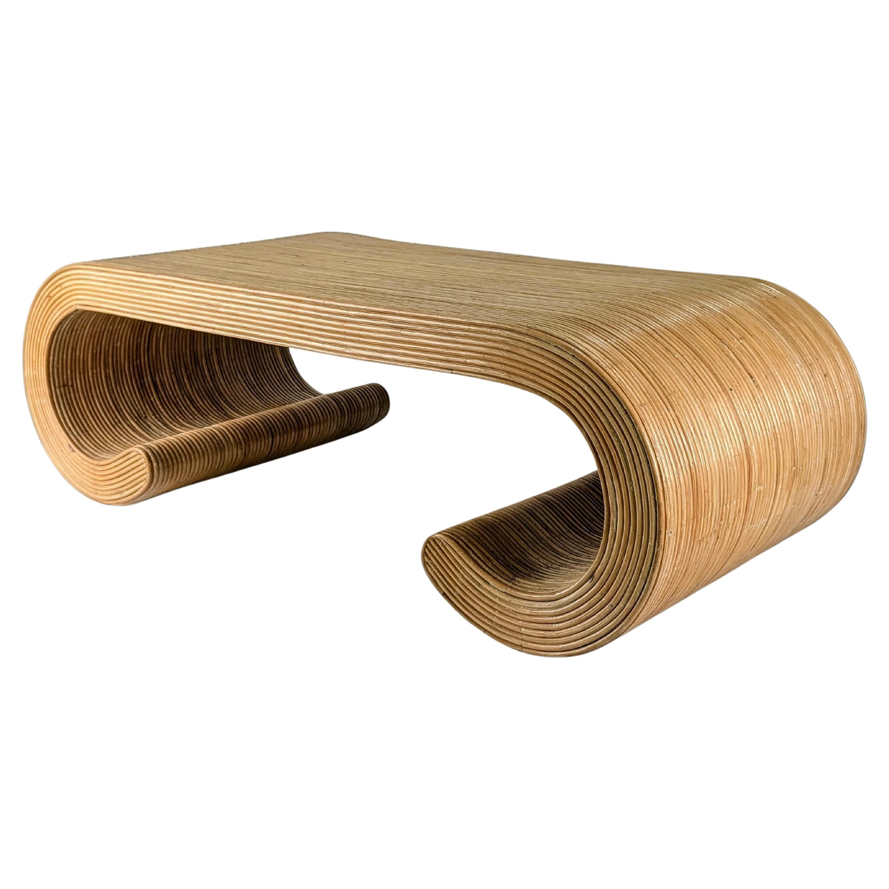 Sculptural Curved Rattan Coffee Table, 1970s