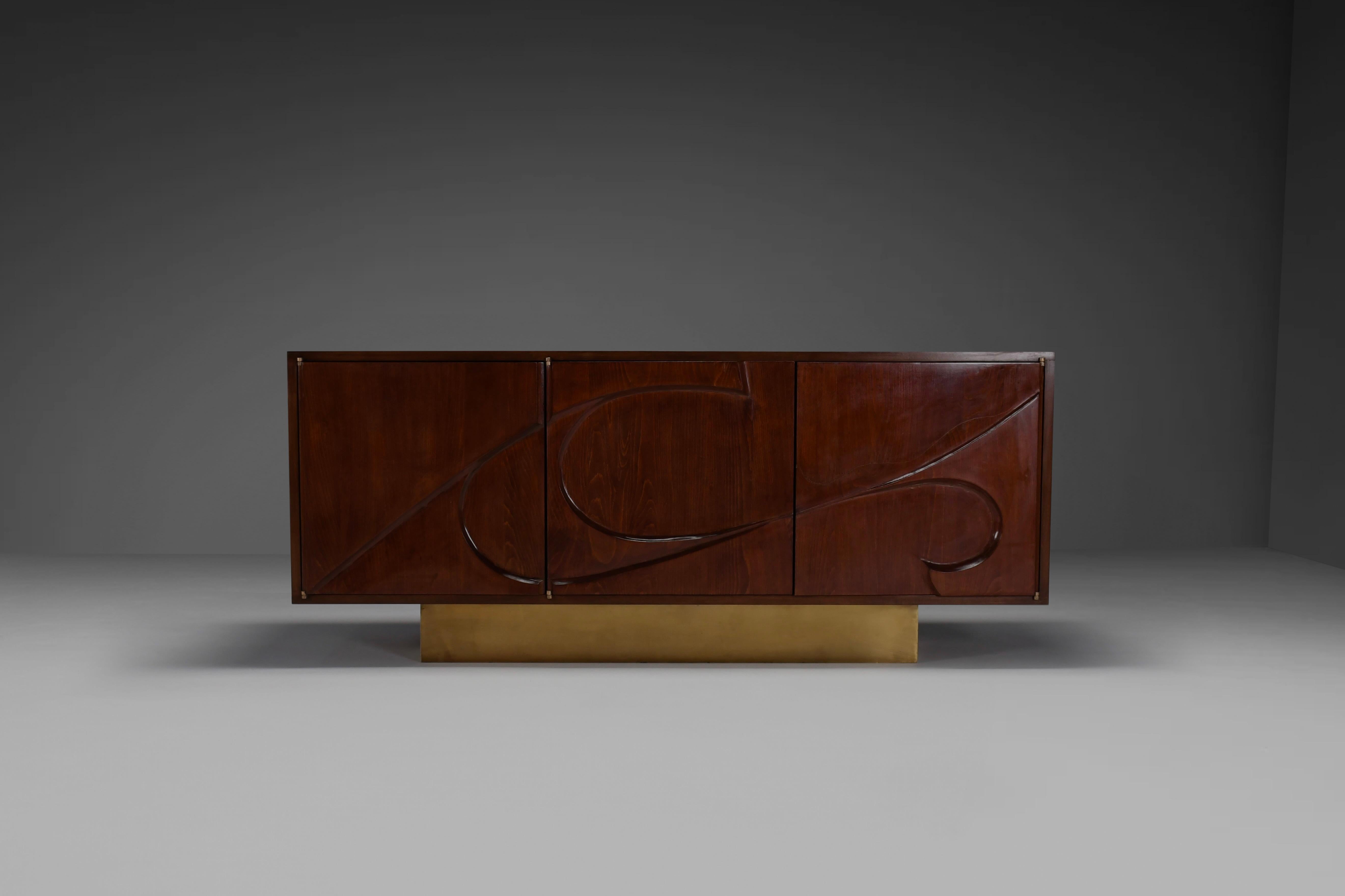 French Sculptural Curved Wooden Sideboard in the style of Michael Coffey For Sale