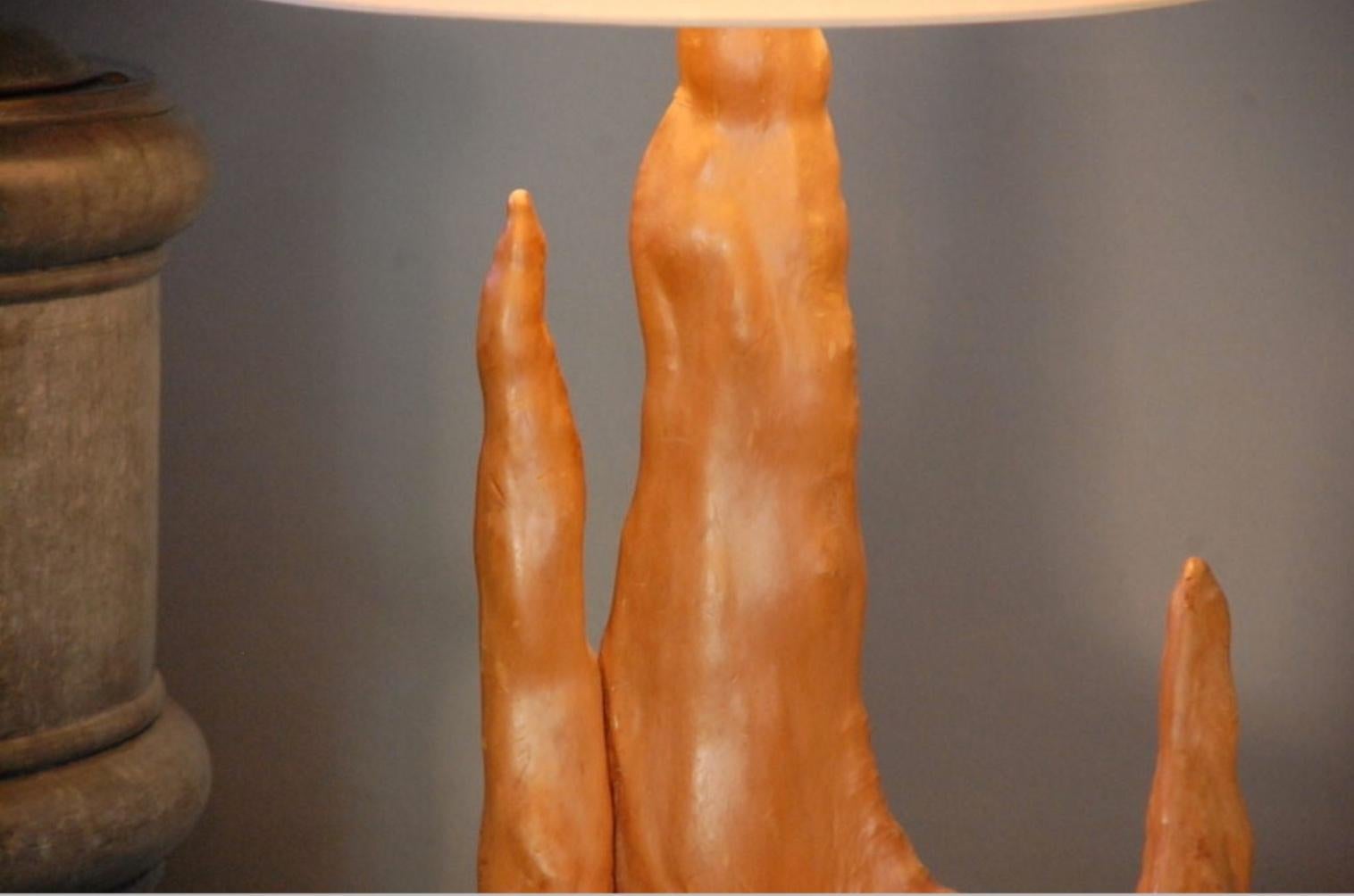 American Sculptural Cypress Root Table Lamp with Custom Silk Shade