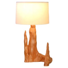 Sculptural Cypress Root Table Lamp with Custom Silk Shade