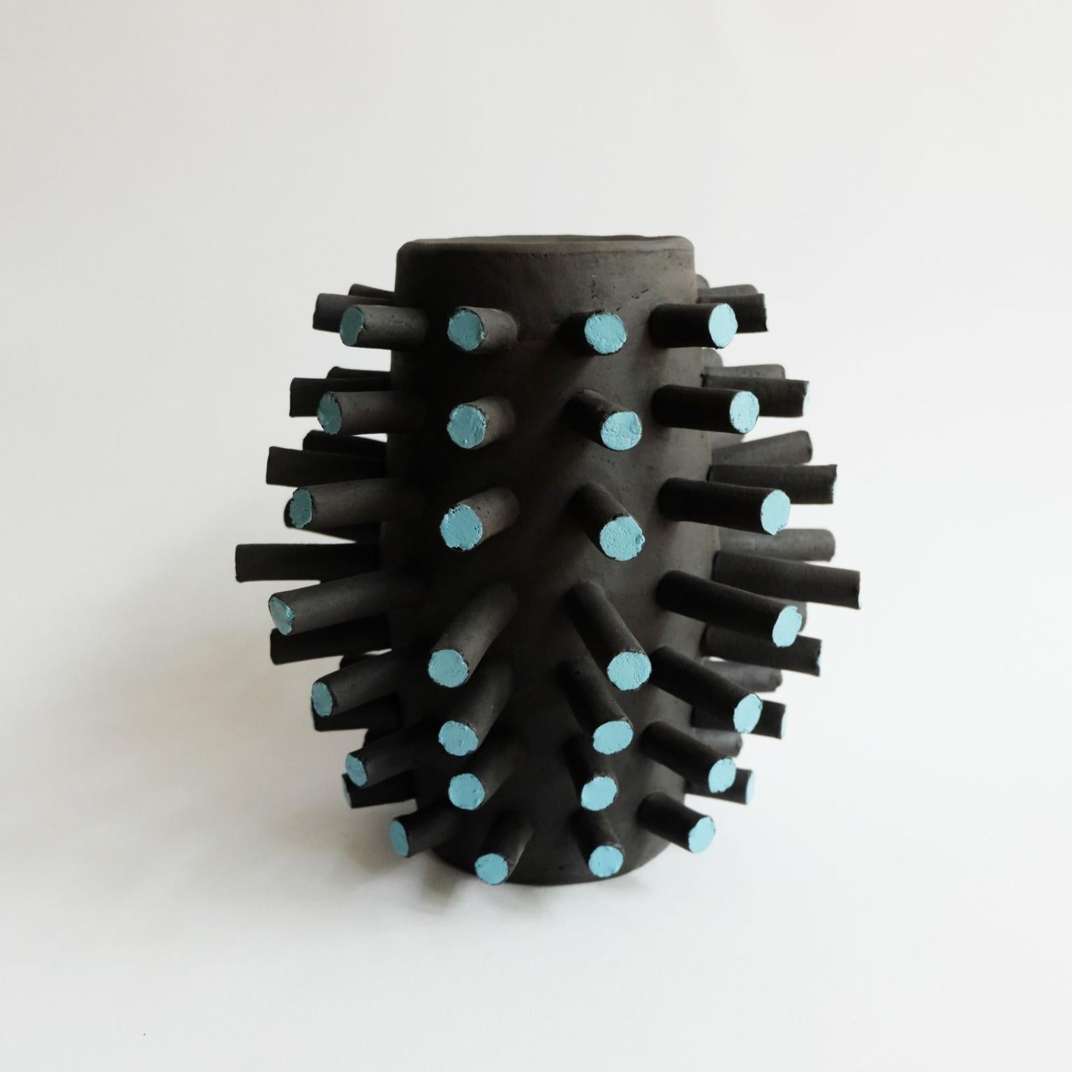 Sculptural Cyto Vessel by Ia Kutateladze
Dimensions: W 25 x H 25 cm
Materials: Raw Black Clay

“Playground For Salvation” was created entirely during quarantine, in my Berlin studio. The stillness of the lockdown enabled me to experiment and