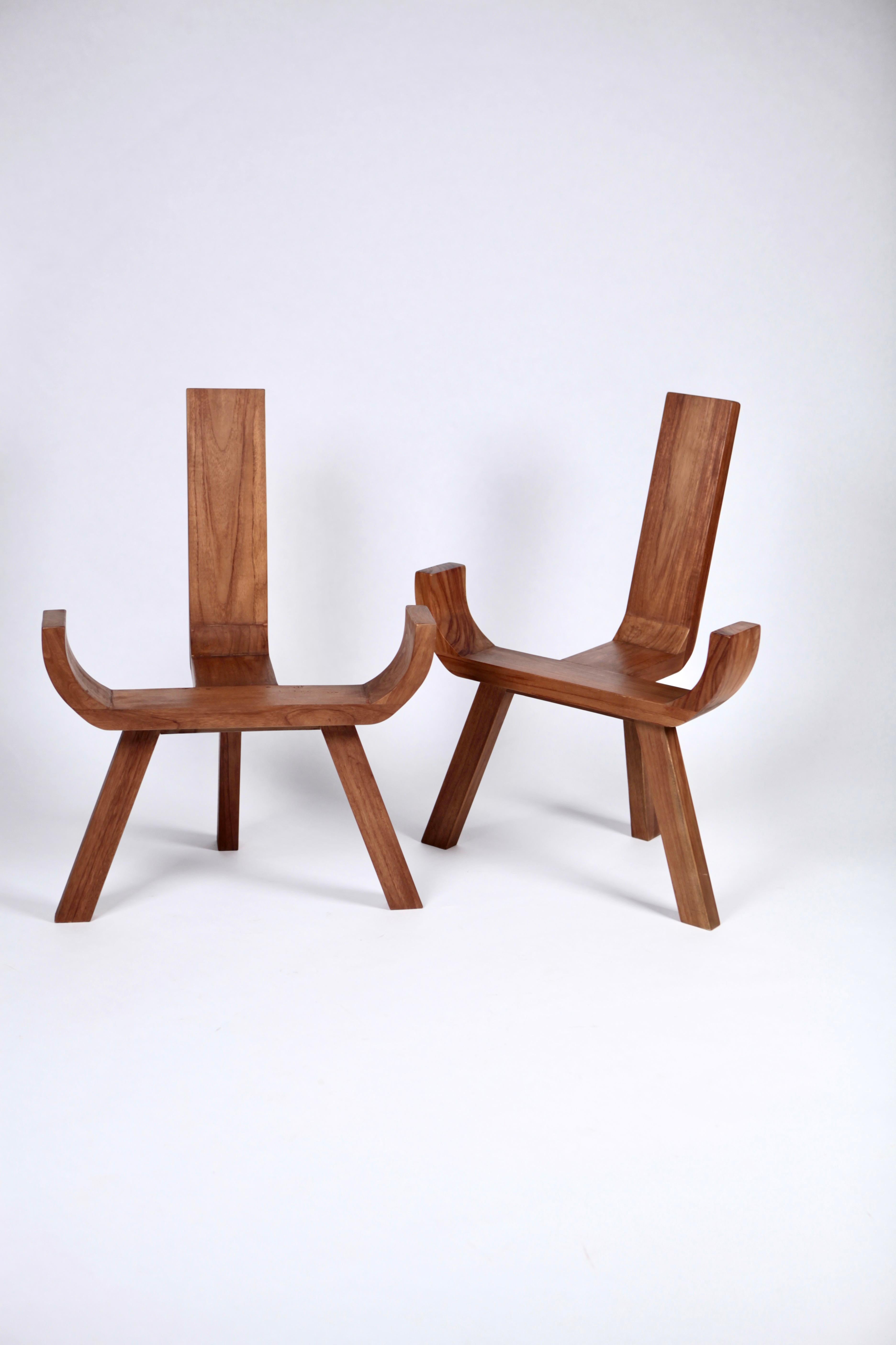Sculptural Danish Easy Chairs, Solid Teak, 1960s For Sale 1