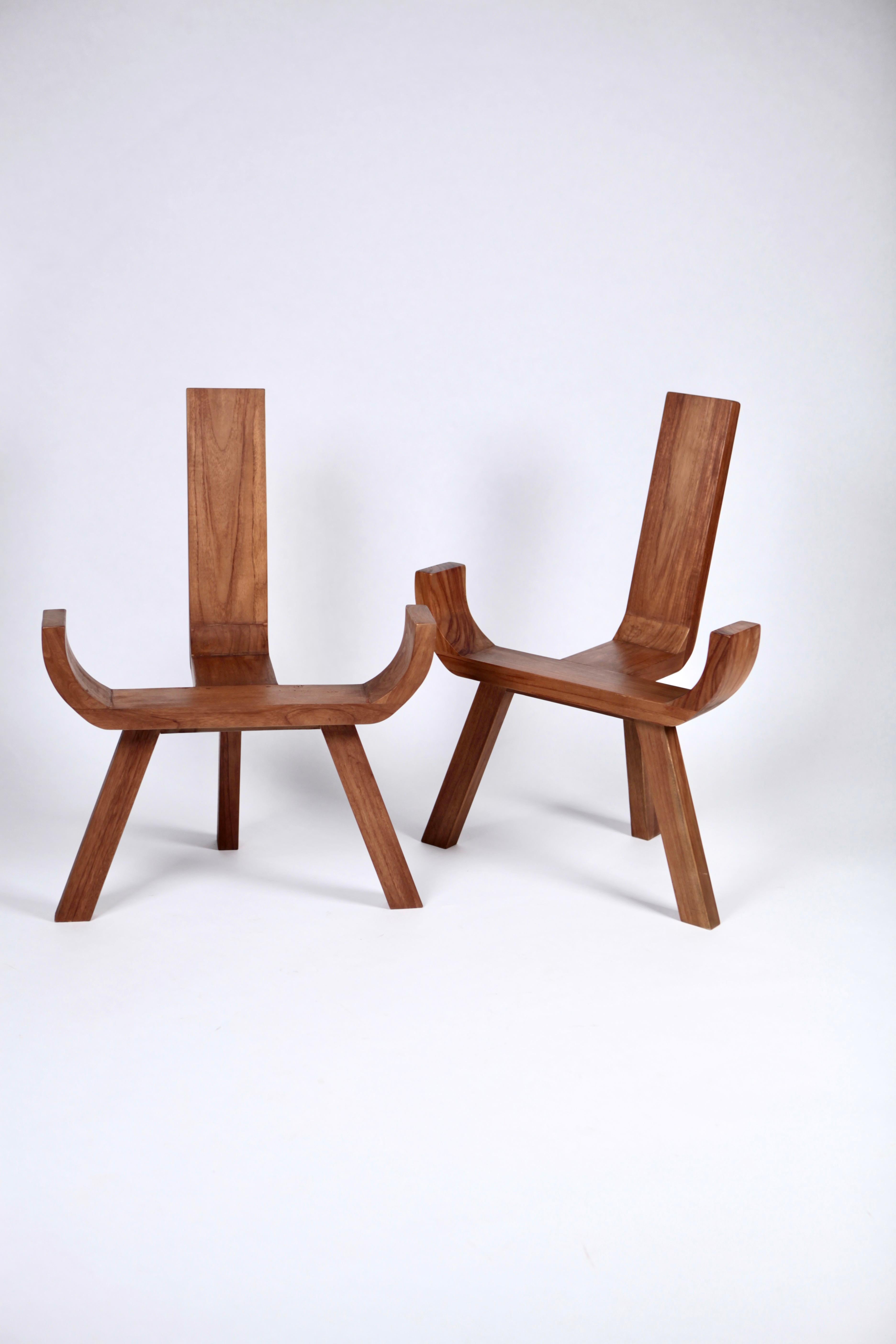 Teck Fauteuils danois sculpturaux, teck massif, années 1960 en vente