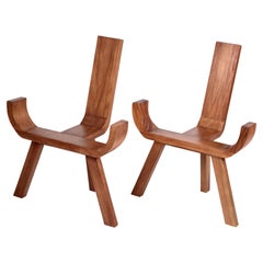 Skulpturale dänische Easy Chairs aus massivem Teakholz, 1960er Jahre