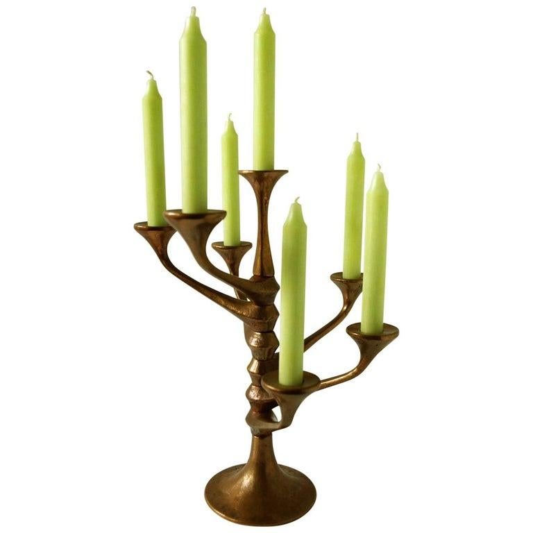 Mid-Century Modern Sculptural Danish Modern Brutalist Bronze Candleholder Candlestick, 1960s For Sale