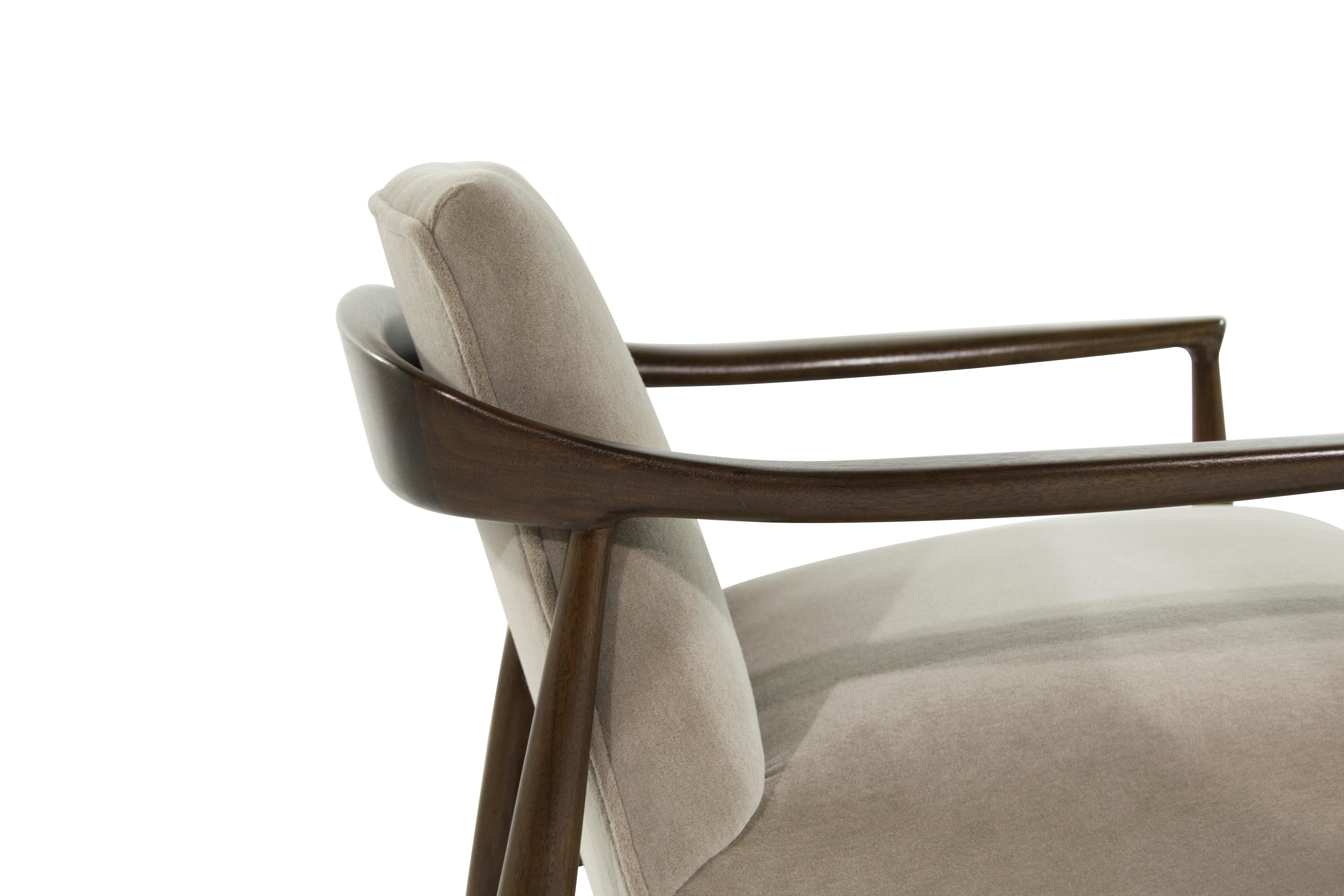 Velvet Sculptural Danish Modern Lounge Chairs, 1950s