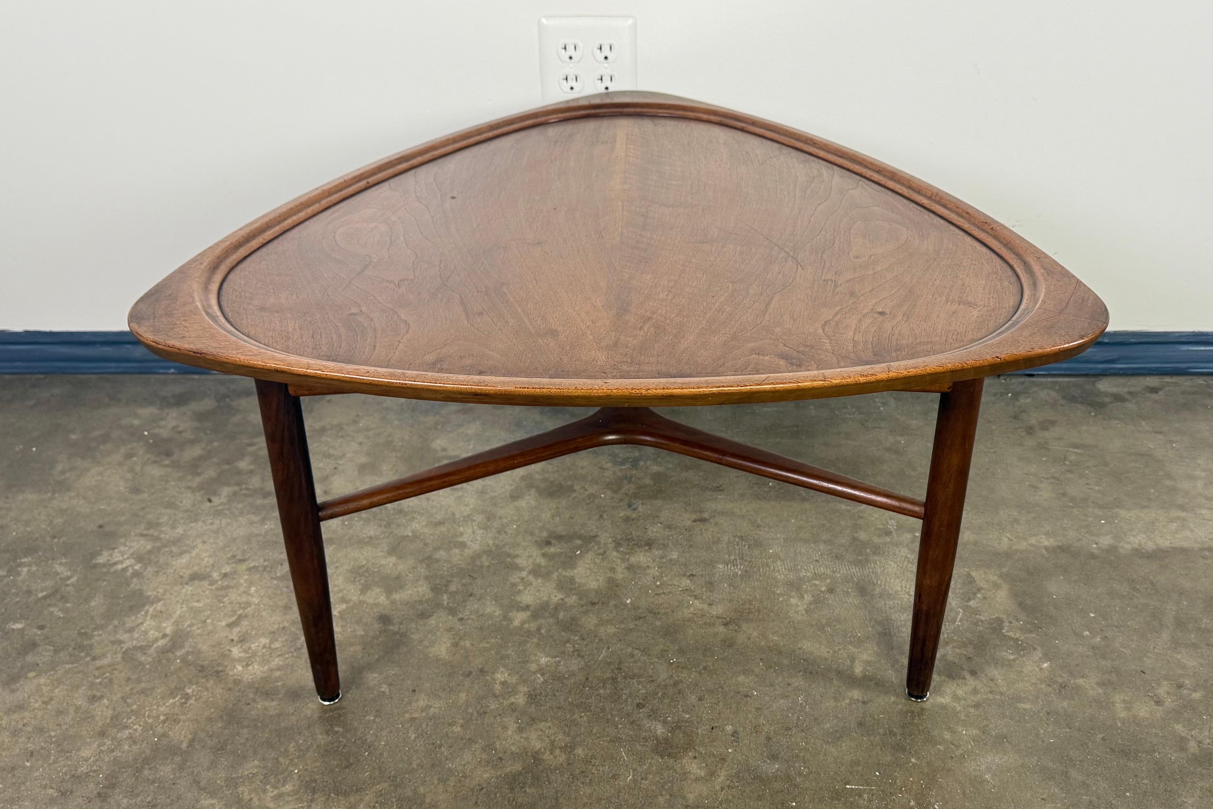 Walnut Sculptural Danish Modern Triangular Coffee Table For Sale