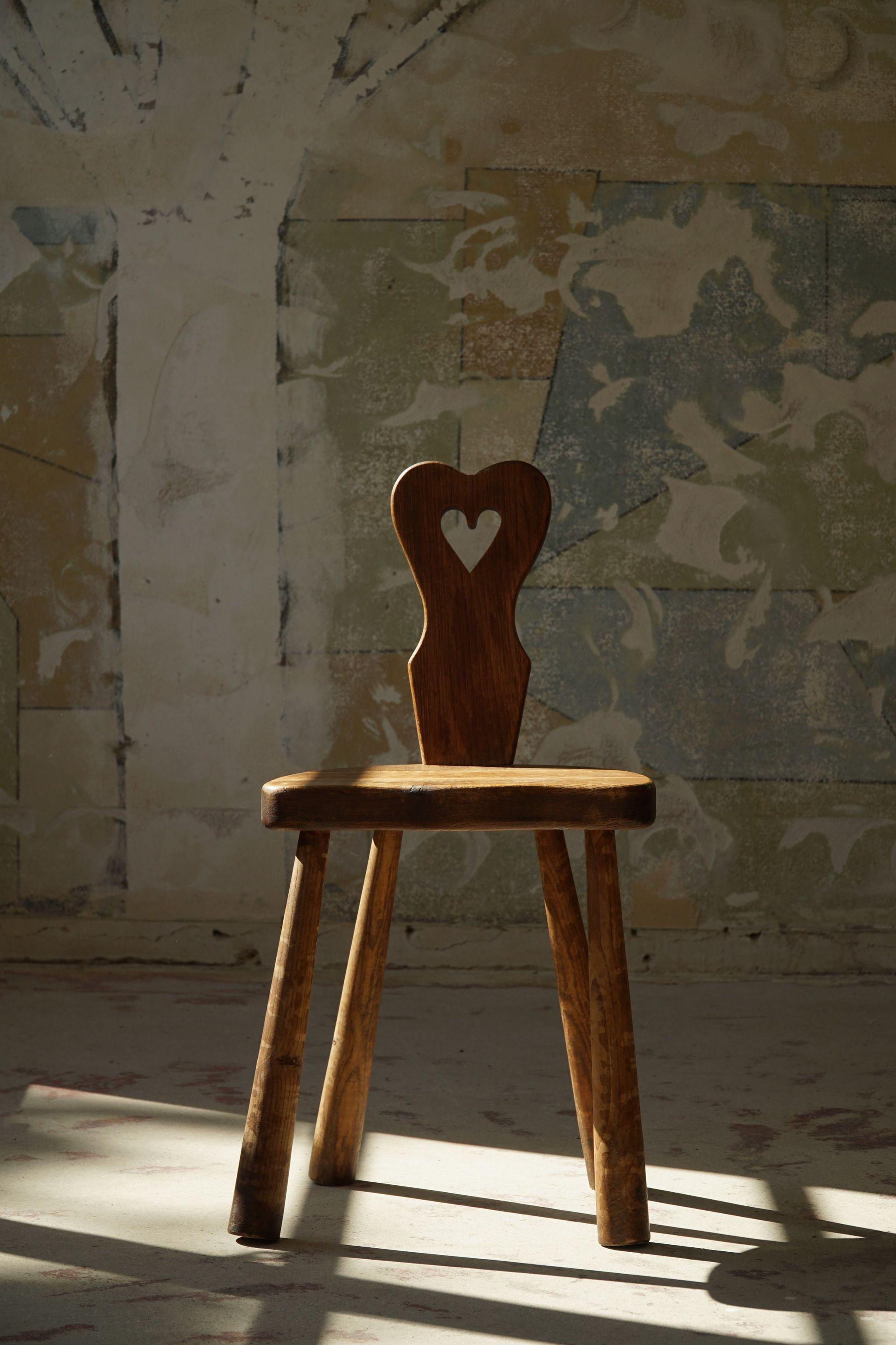 Sculptural Danish Heart Chair in Solid Oak, Early 20th Century 6