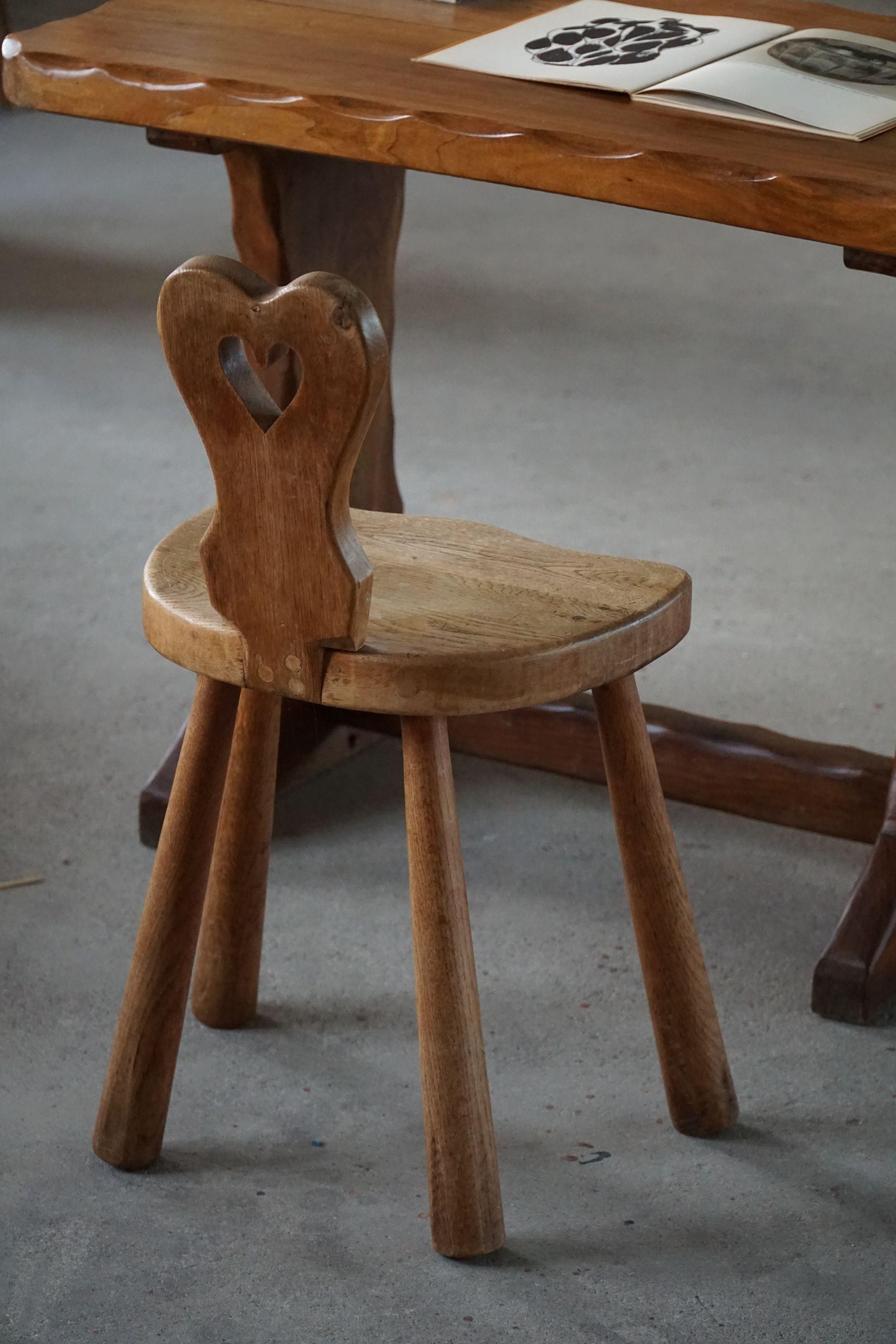 Sculptural Danish Primitive Heart Chair in Solid Oak, Early 20th Century 1