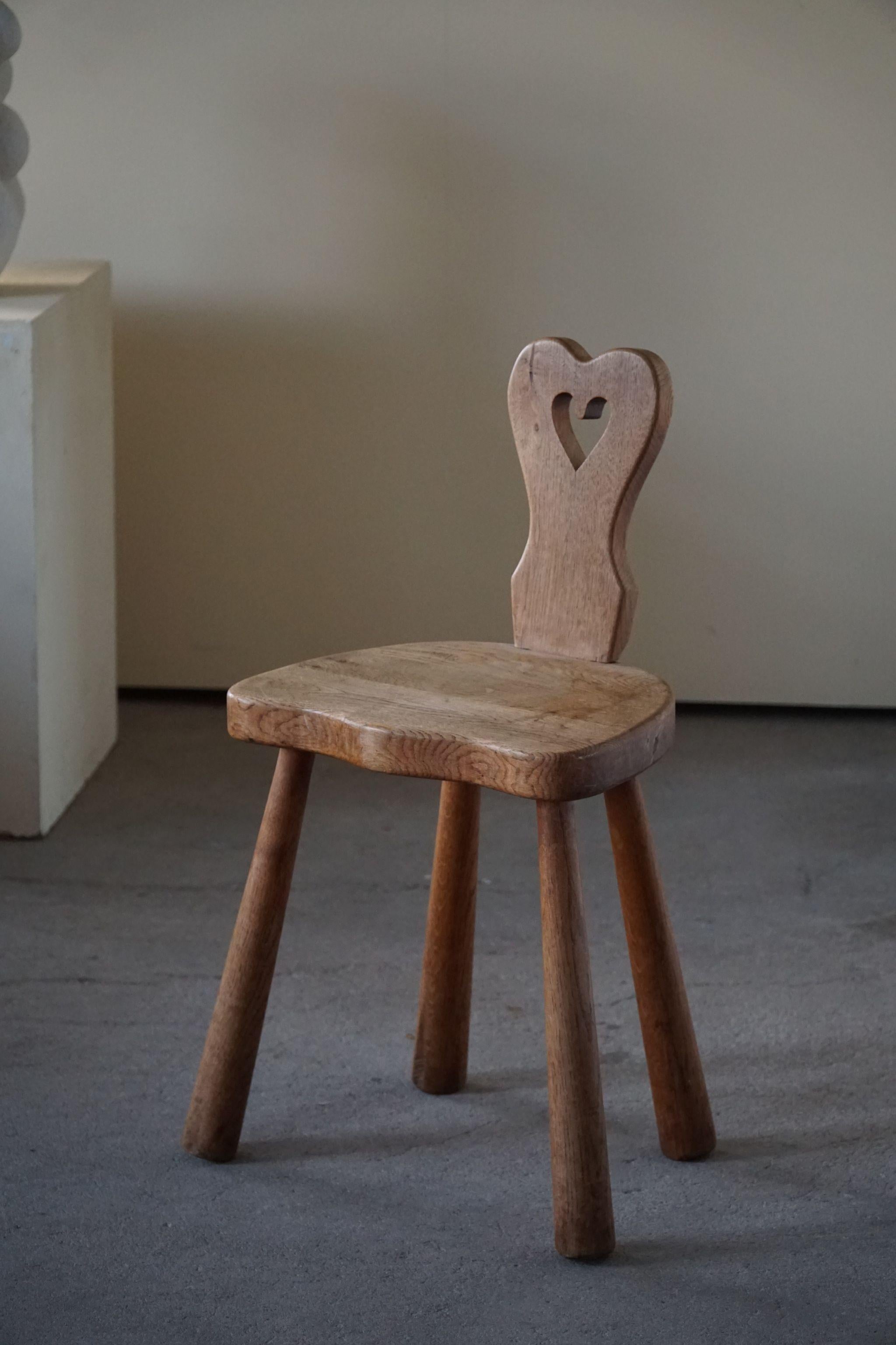 Sculptural Danish Primitive Heart Chair in Solid Oak, Early 20th Century 2