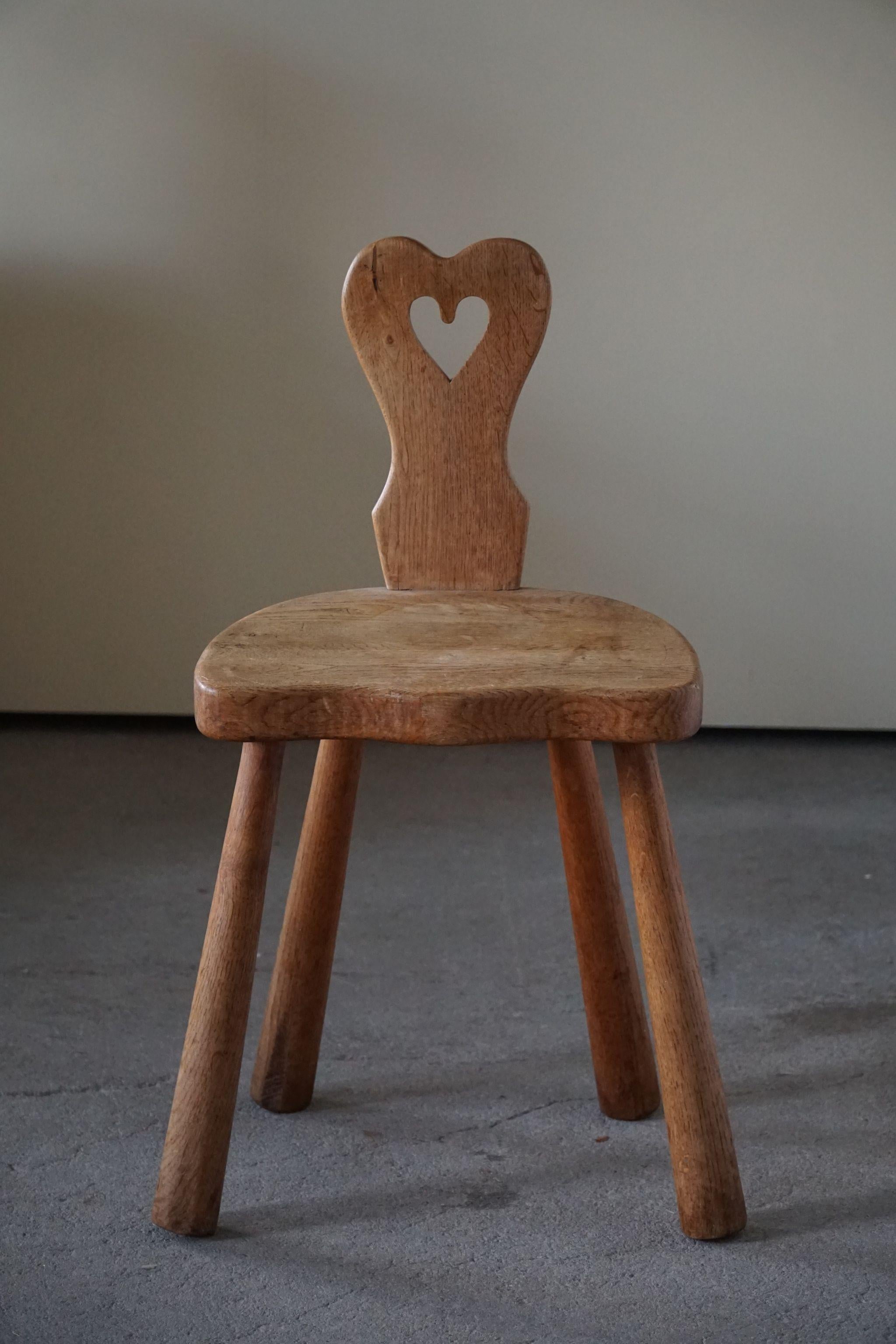 Sculptural Danish Primitive Heart Chair in Solid Oak, Early 20th Century 3