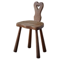 Sculptural Danish Primitive Heart Chair in Solid Oak, Early 20th Century