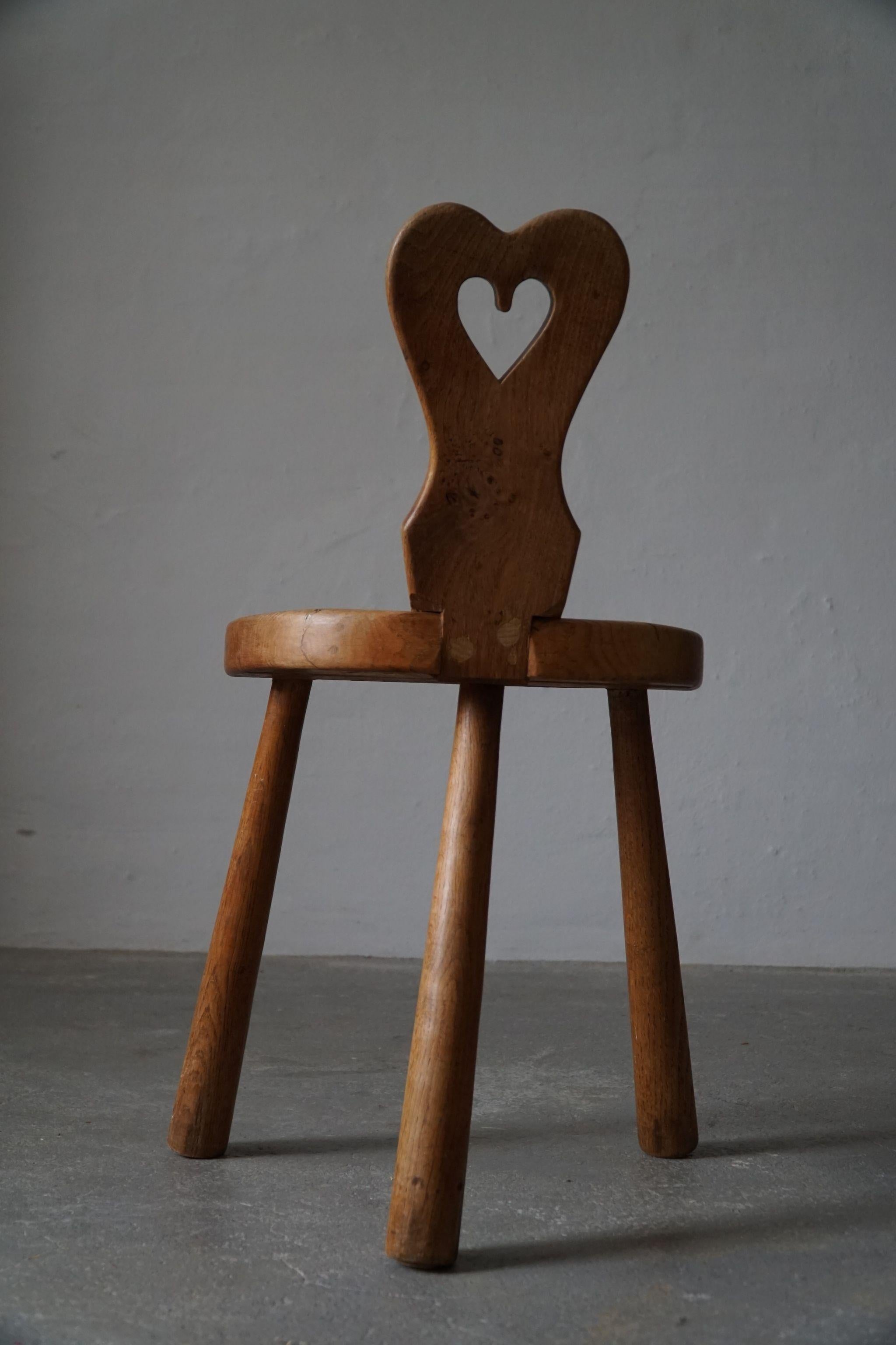 Sculptural Danish Primitive Tripod Heart Chair in Solid Oak, Early 20th Century 2