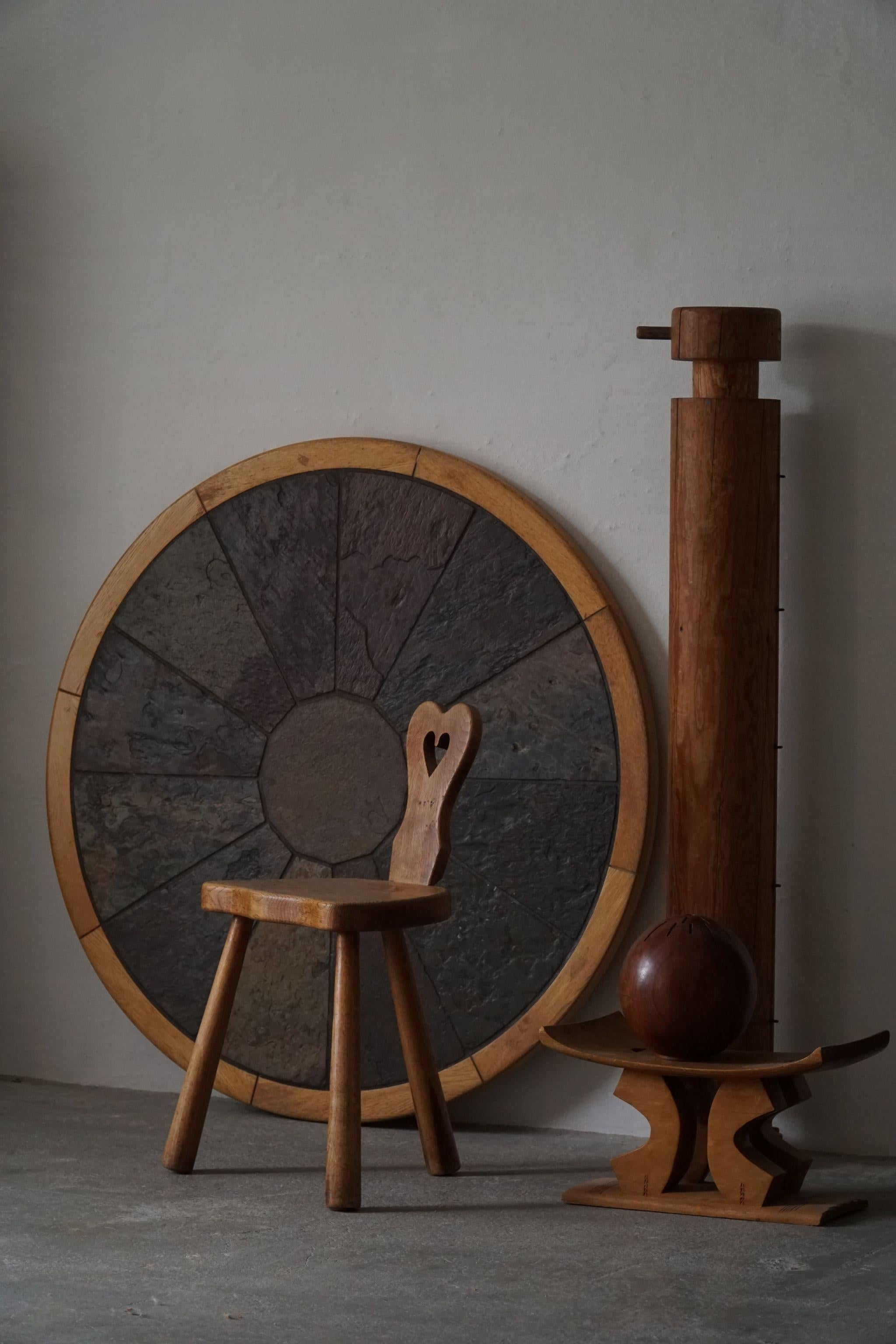Sculptural Danish Primitive Tripod Heart Chair in Solid Oak, Early 20th Century 4