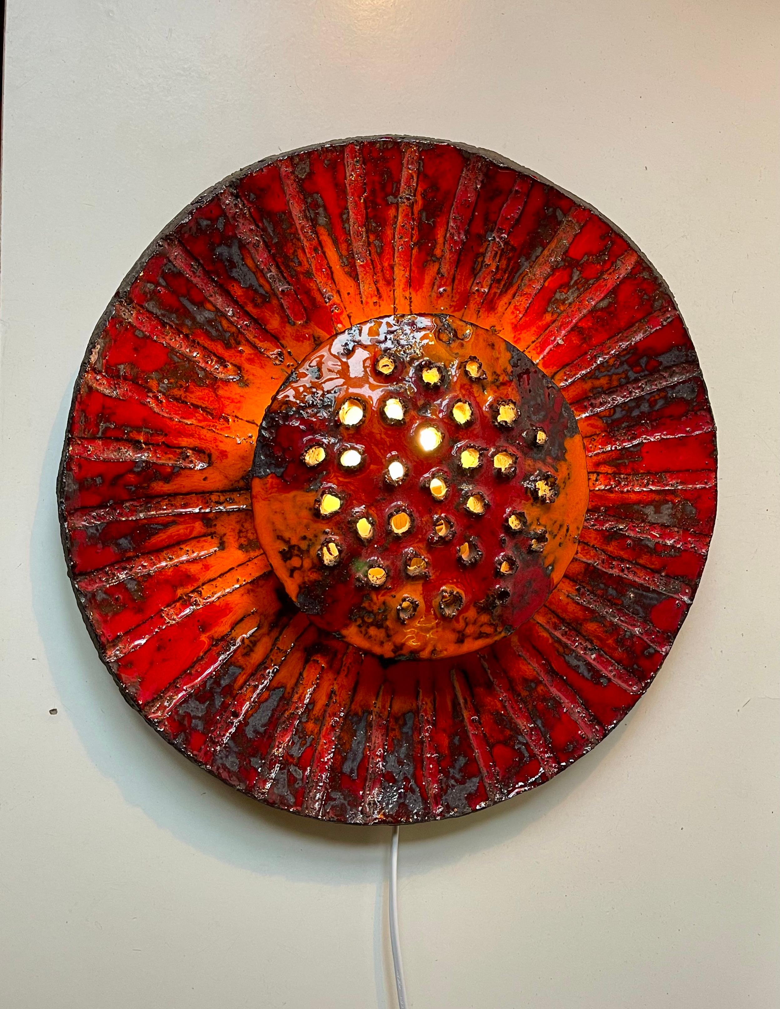Sculptural Danish Sunflower Wall Sconce in Acid Glazed Stoneware, 1970s For Sale 4