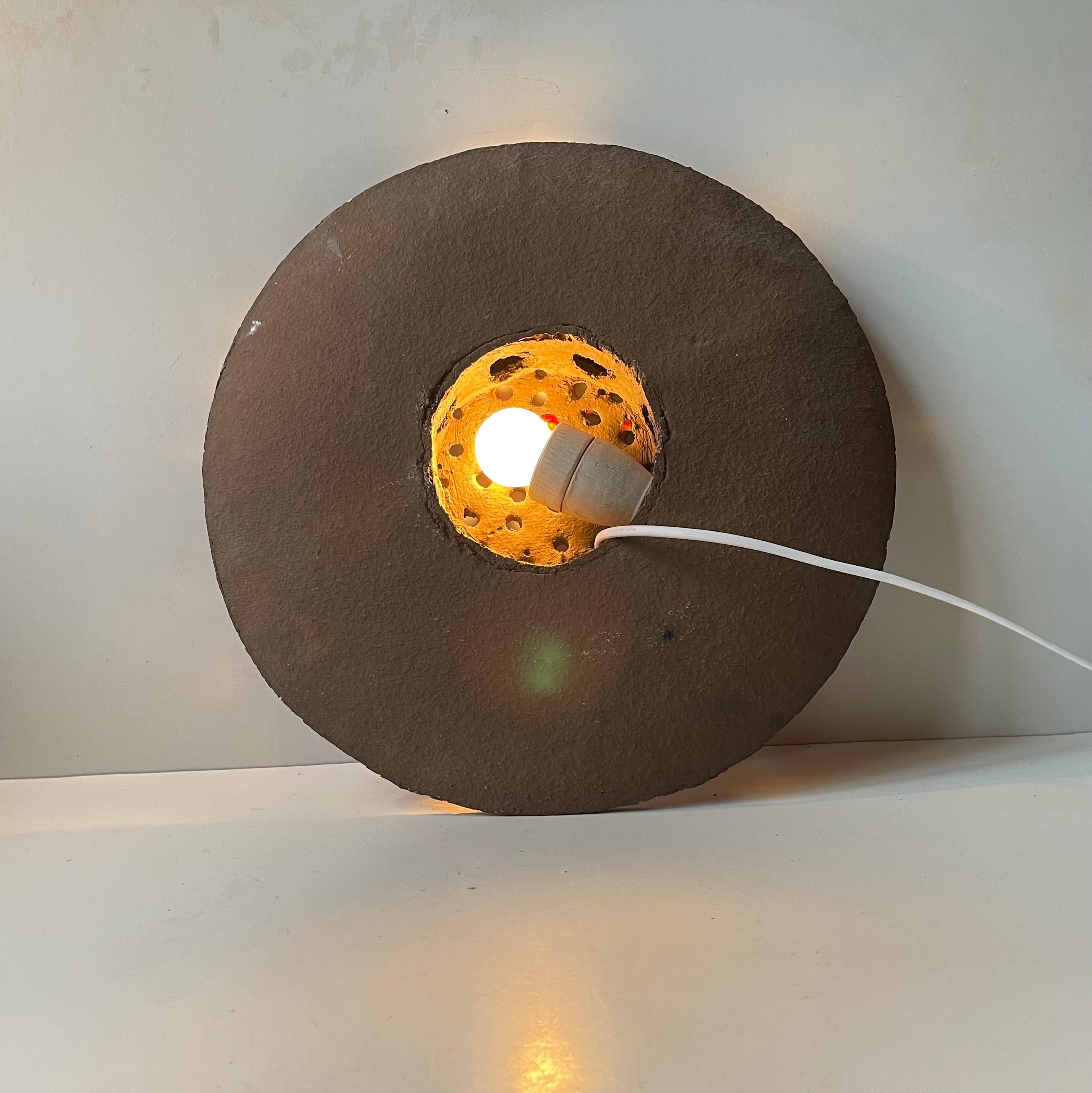 Sculptural Danish Sunflower Wall Sconce in Acid Glazed Stoneware, 1970s For Sale 5