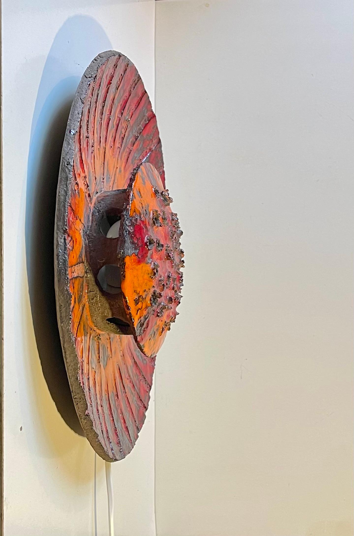 Sculptural Danish Sunflower Wall Sconce in Acid Glazed Stoneware, 1970s In Good Condition For Sale In Esbjerg, DK