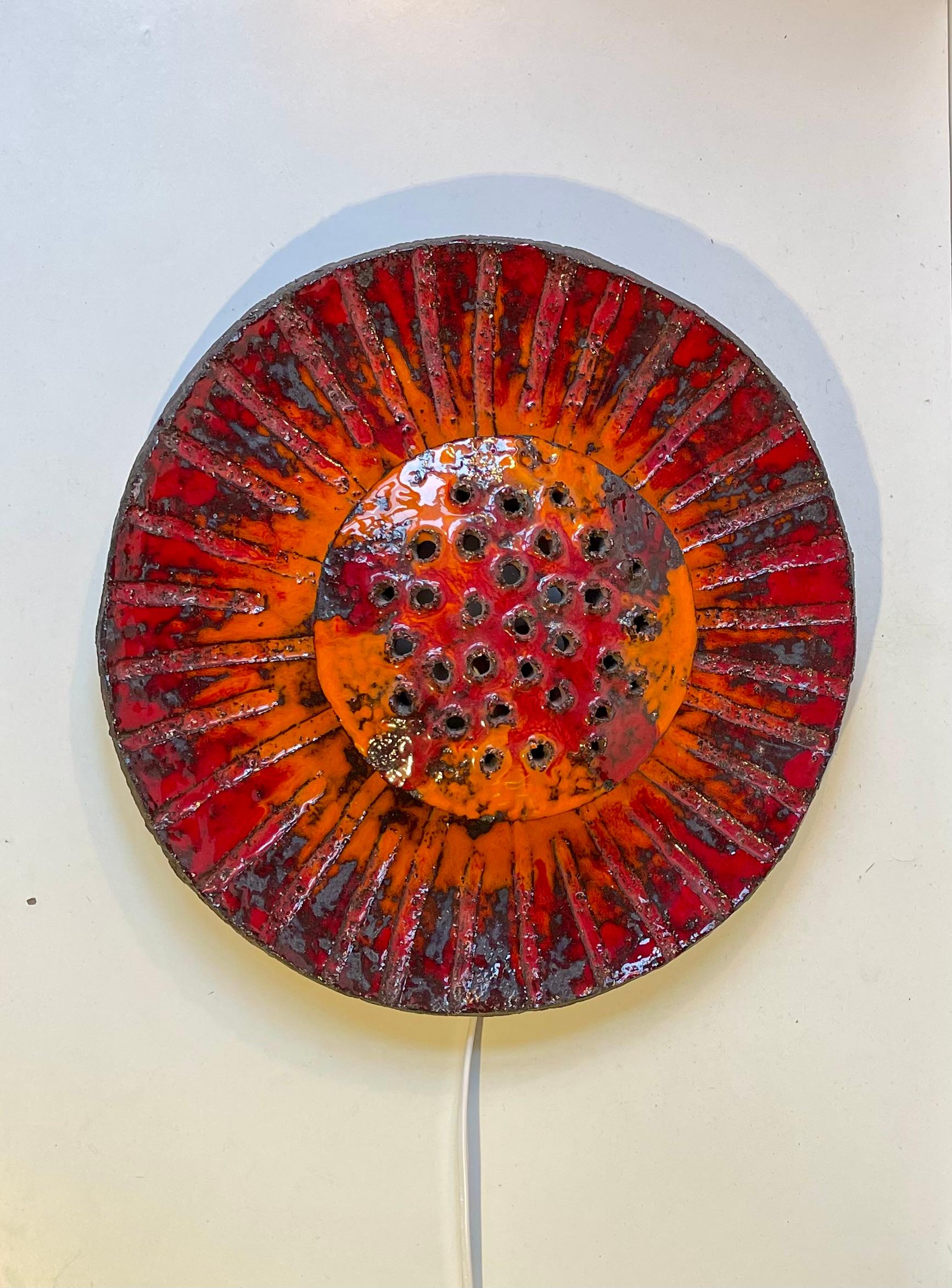 Sculptural Danish Sunflower Wall Sconce in Acid Glazed Stoneware, 1970s For Sale 2