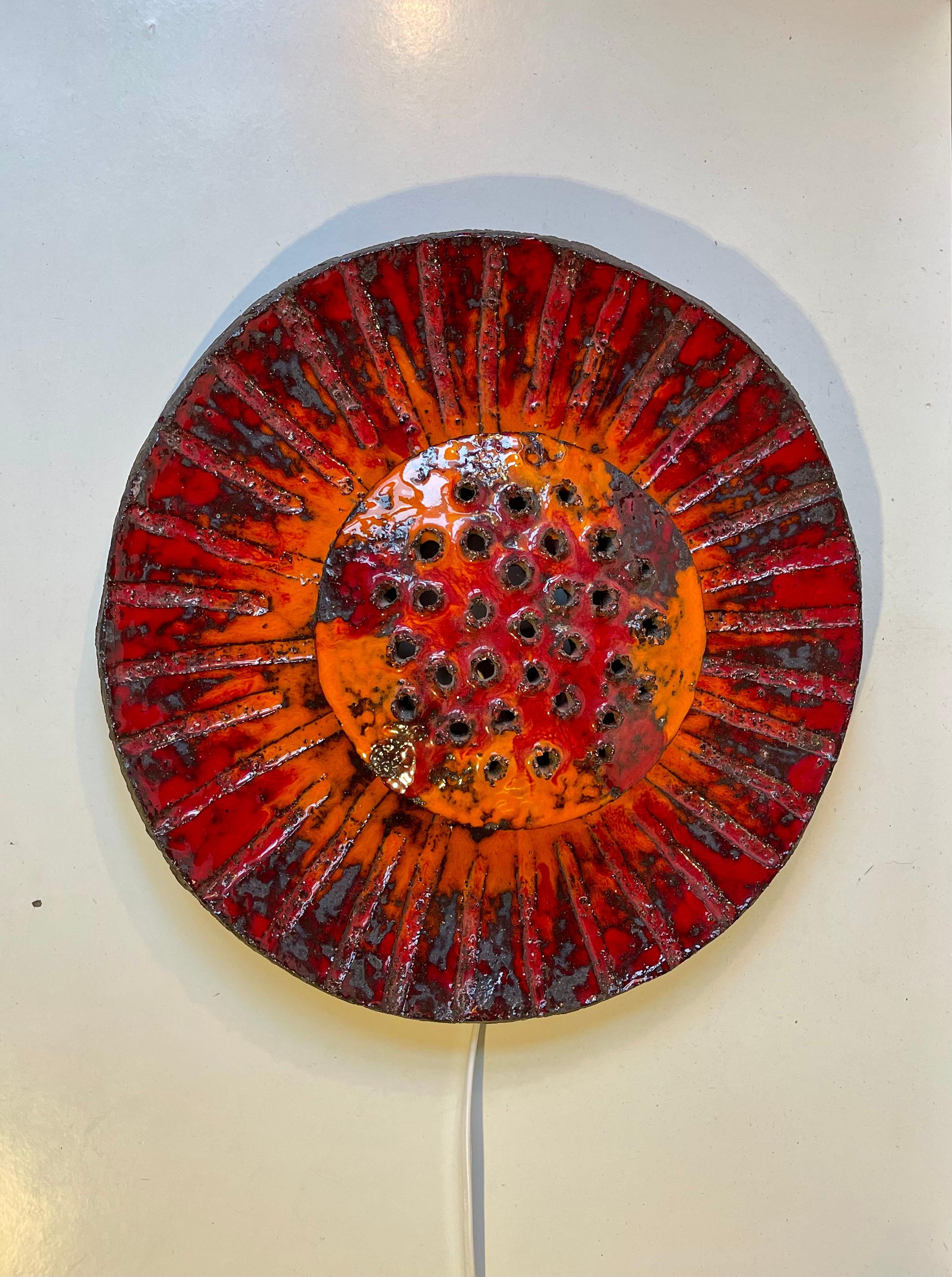 Sculptural Danish Sunflower Wall Sconce in Acid Glazed Stoneware, 1970s For Sale 3